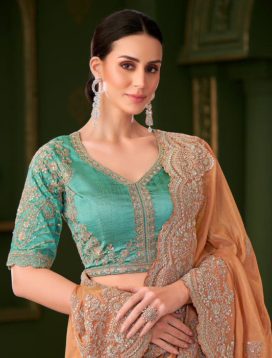 Saffron Viscose Georgette Silk Party Wear Designer Saree