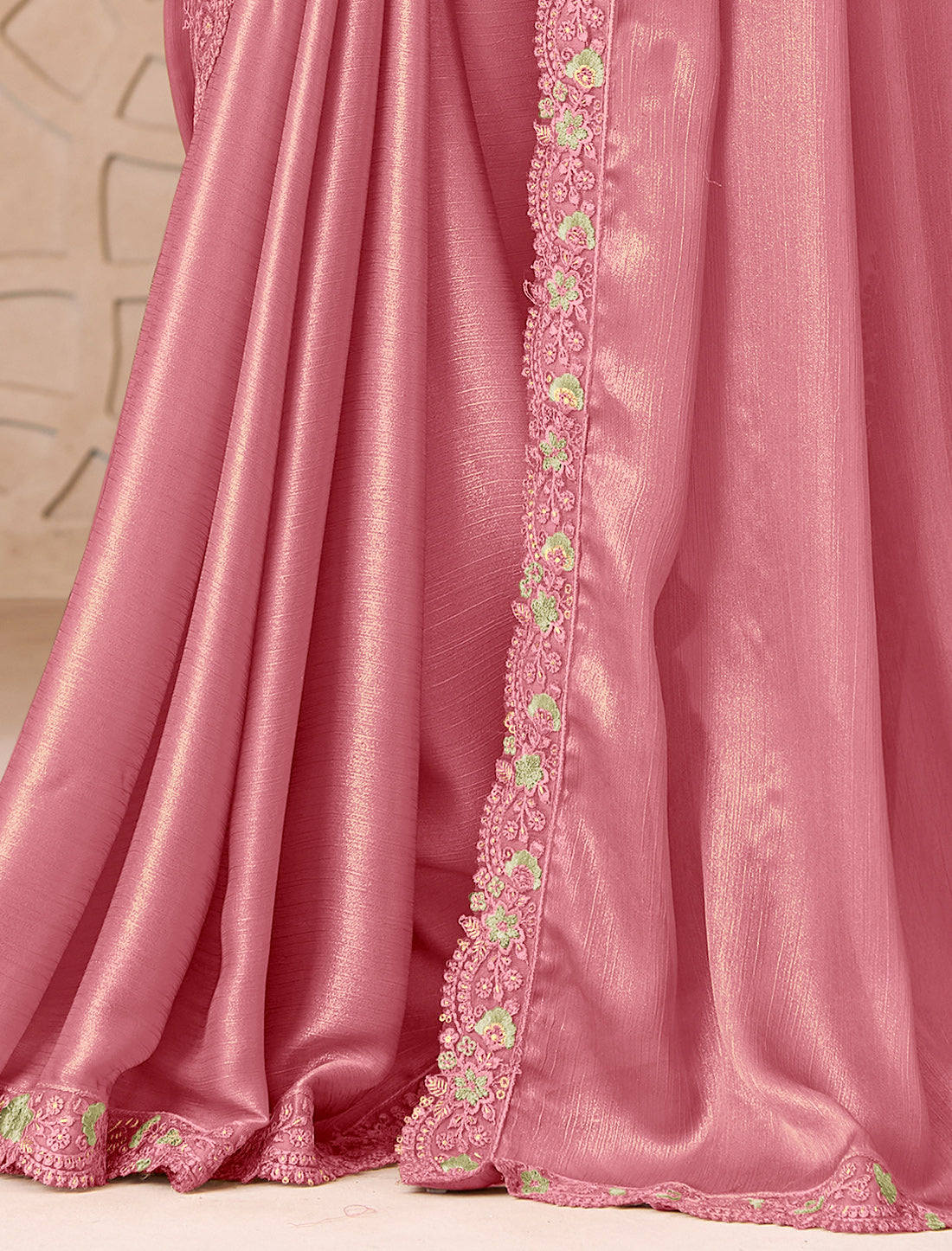 Dusty Rose Gold Shimmer Satin Georgette Designer Party Wear Saree