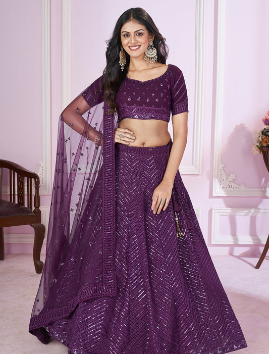 Purple Wedding Desginer Lehenga Choli Set with Zari Embroidery