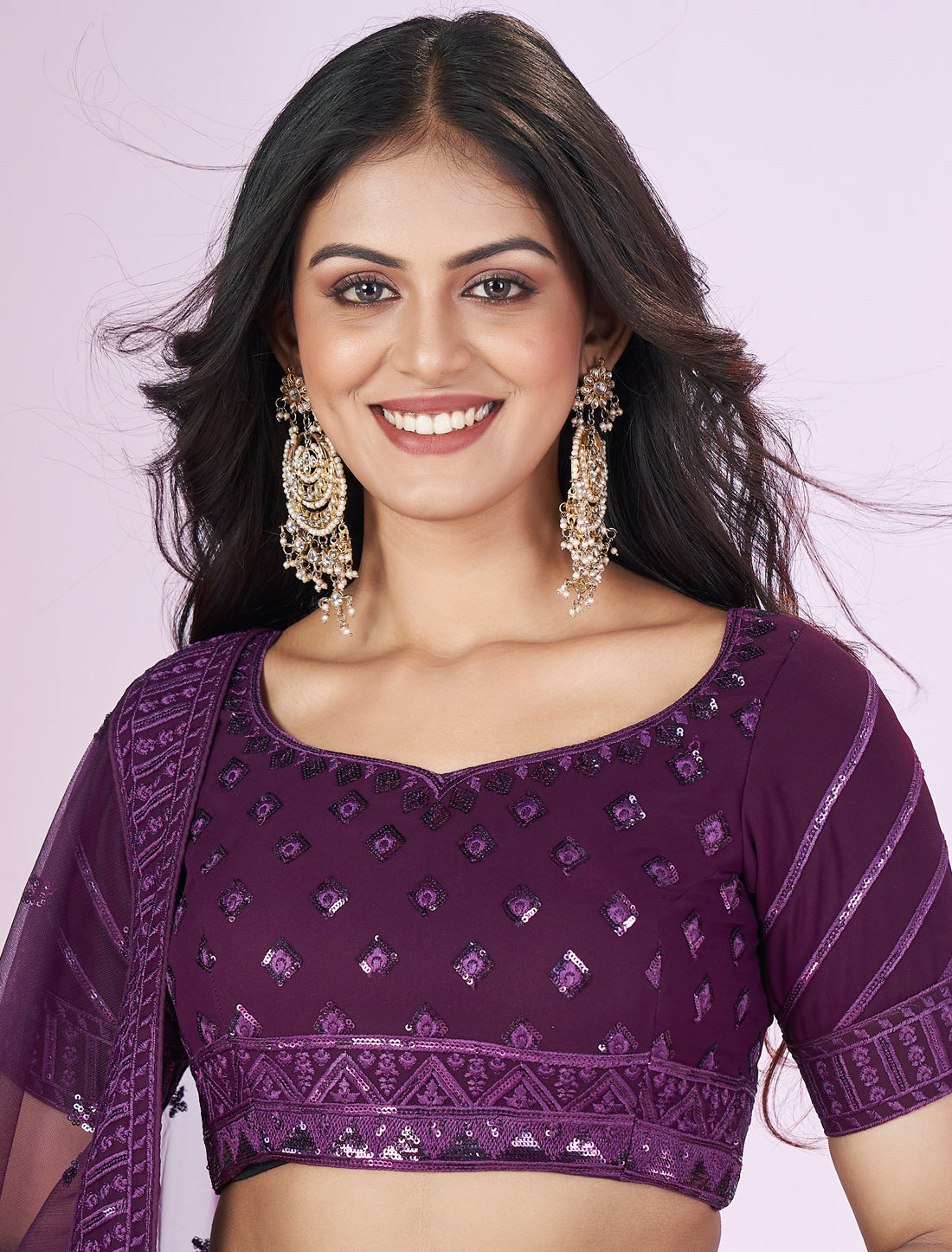 Purple Wedding Desginer Lehenga Choli Set with Zari Embroidery