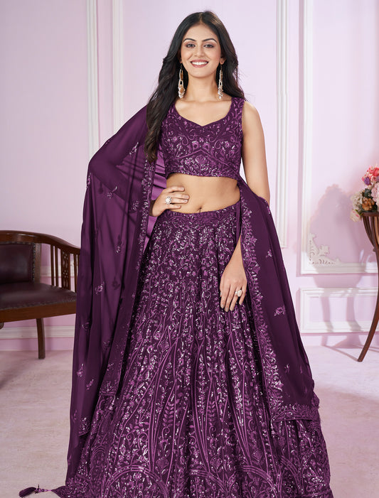 Purple Designer Ethnic Lehenga Choli with Zari Embroidery