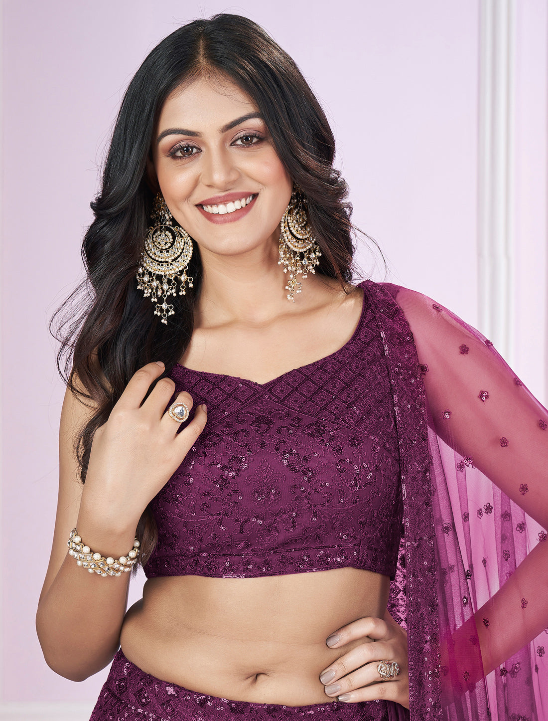 Purple Ethnic Designer Lehenga Choli with Zari Embroidery For Women