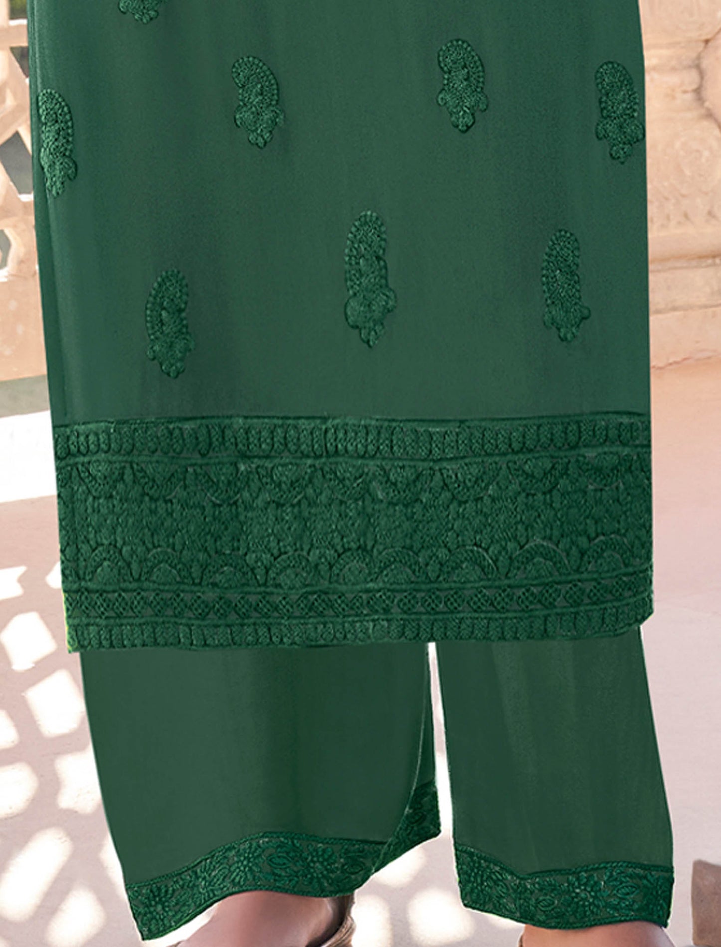 Bottle Green Heavy Fox Georgette Kurti with Pant Kurti Set For Women
