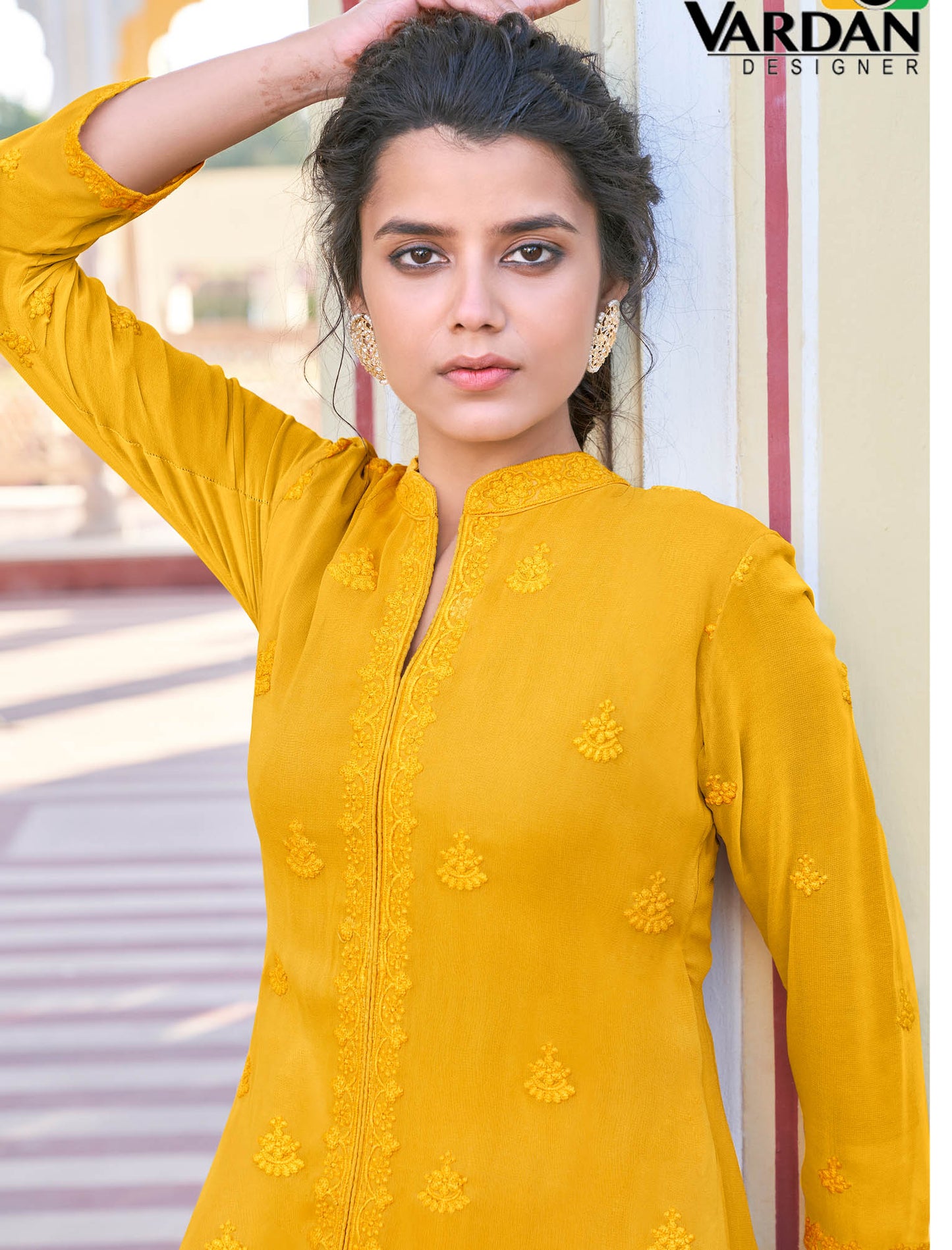 Yellow Heavy Fox Georgette Kurti with Pant Kurti Set For Women
