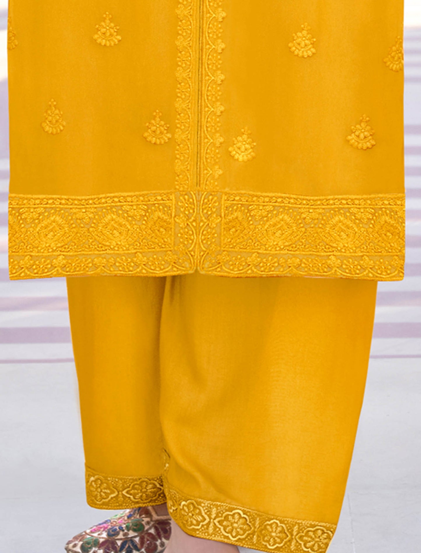 Yellow Heavy Fox Georgette Kurti with Pant Kurti Set For Women