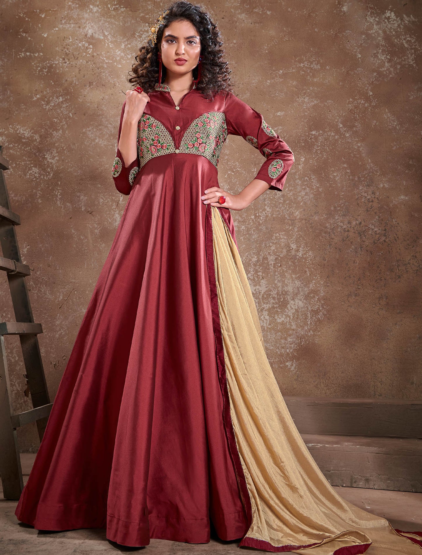Triva Silk Top with Heavy Embroidery and Chiinon Lace Dupatta Kurti Set For Women