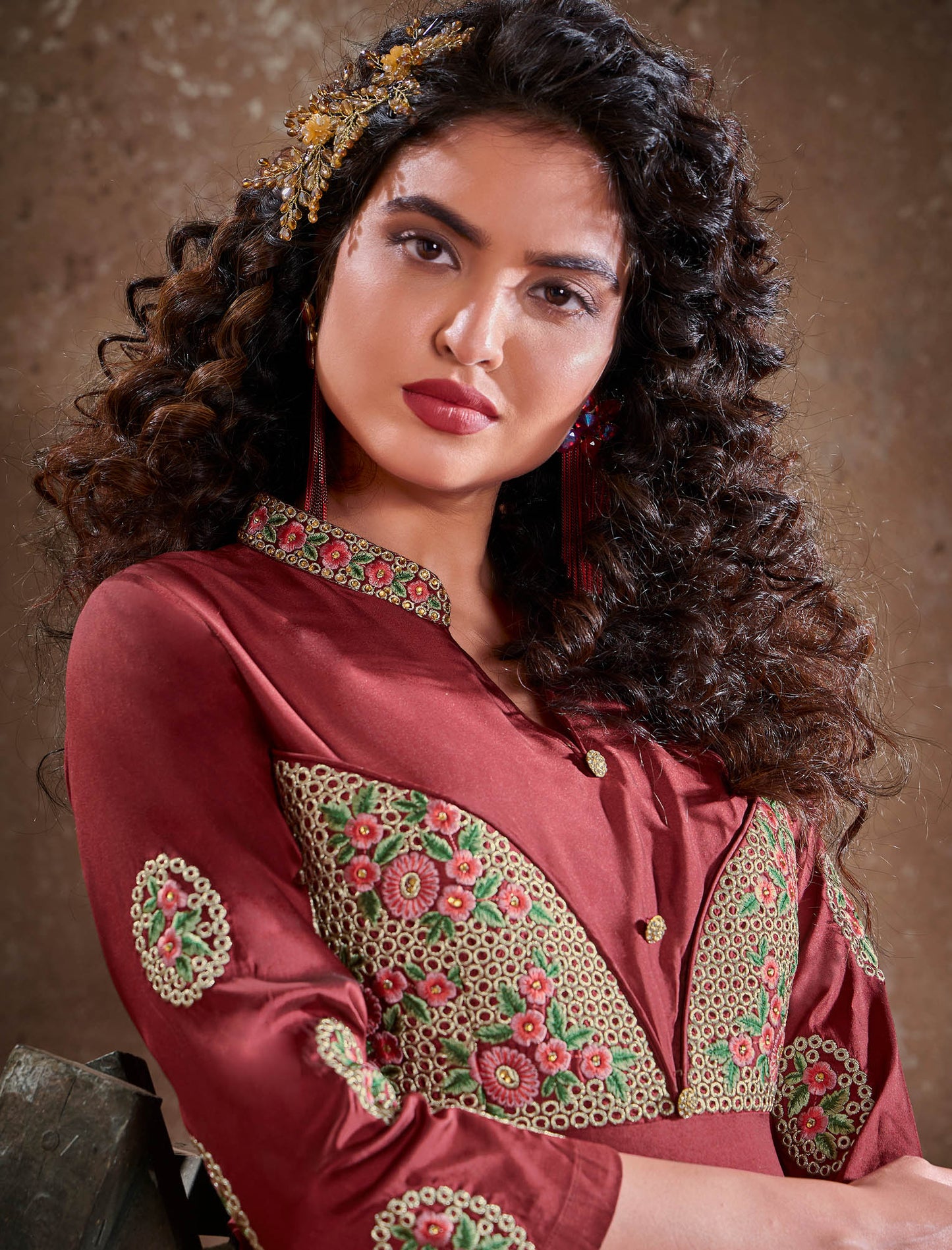 Triva Silk Top with Heavy Embroidery and Chiinon Lace Dupatta Kurti Set For Women