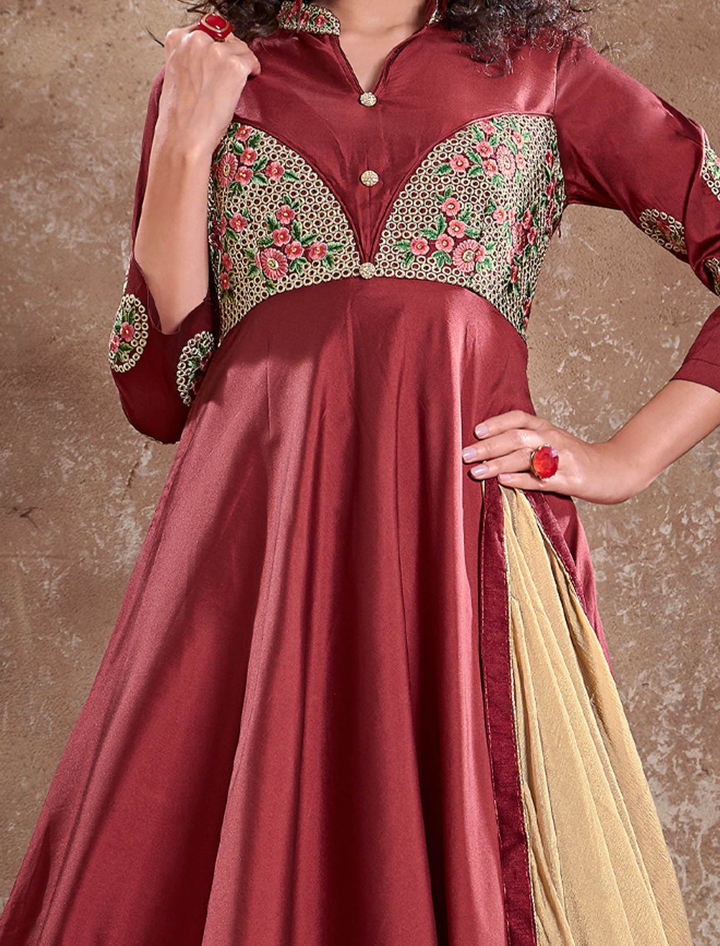 Triva Silk Top with Heavy Embroidery and Chiinon Lace Dupatta Kurti Set For Women