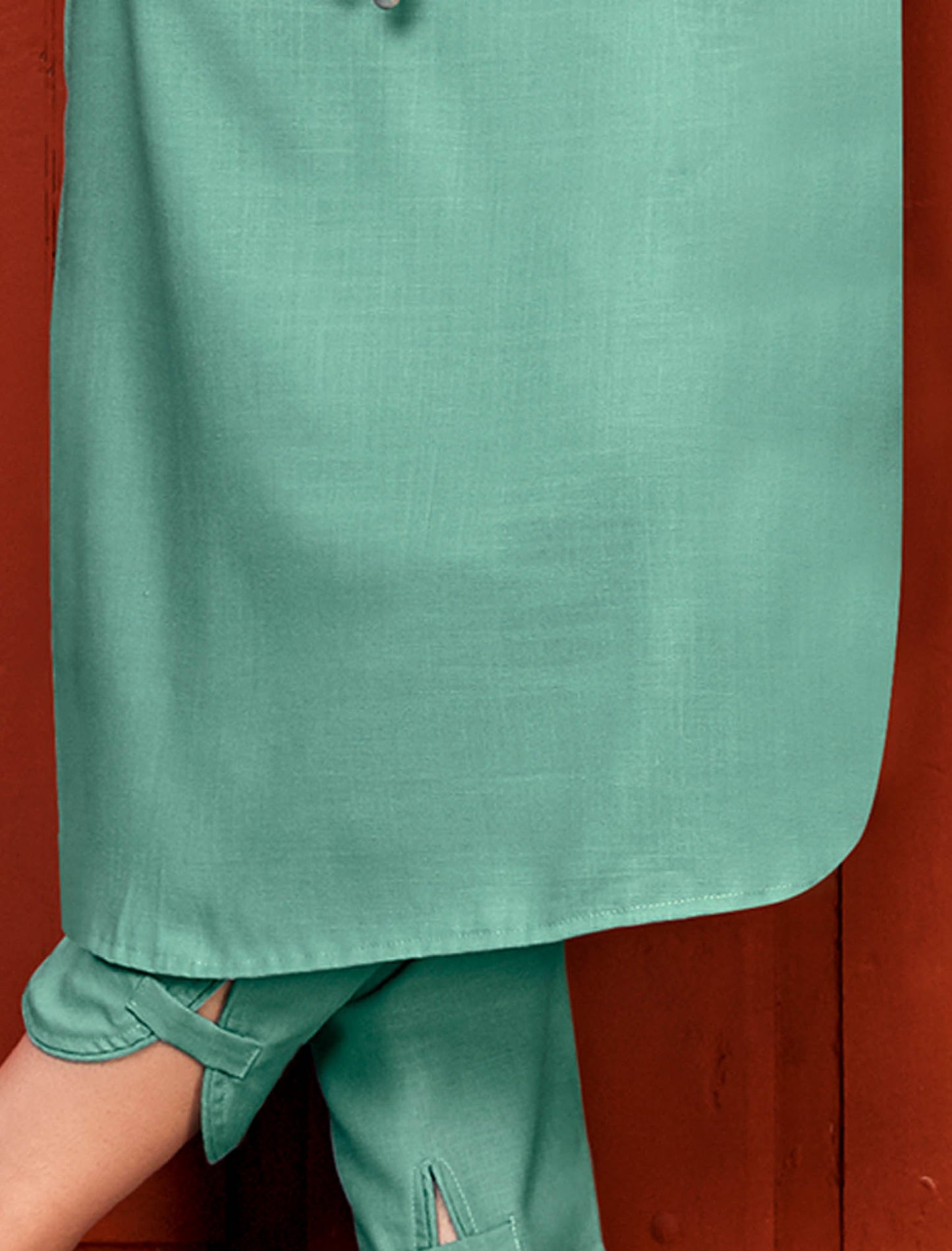 Green Rayon Kurti Set With Heavy Embroidery Work For Women