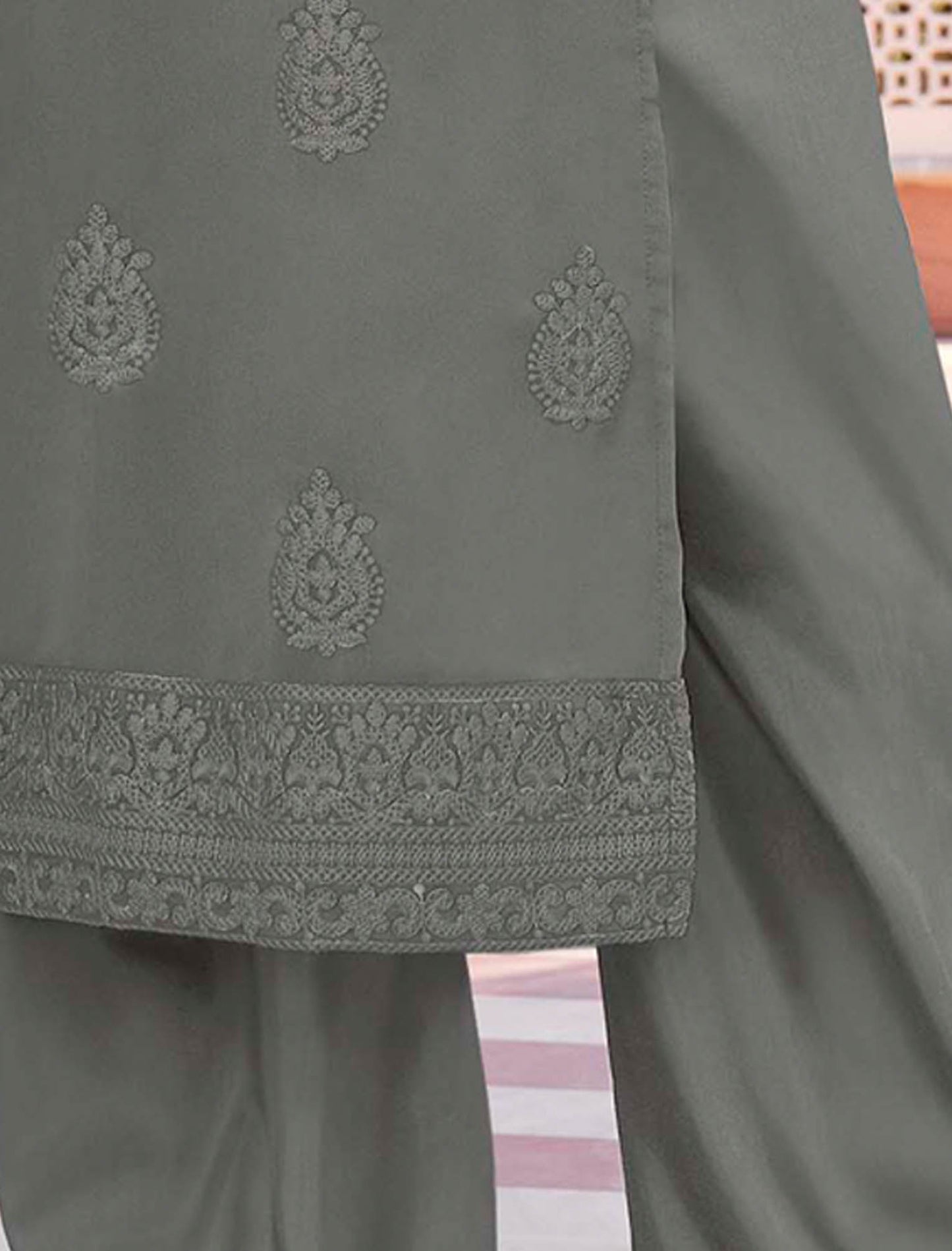 Grey Heavy Fox Georgette Kurti with Pant Kurti Set For Women