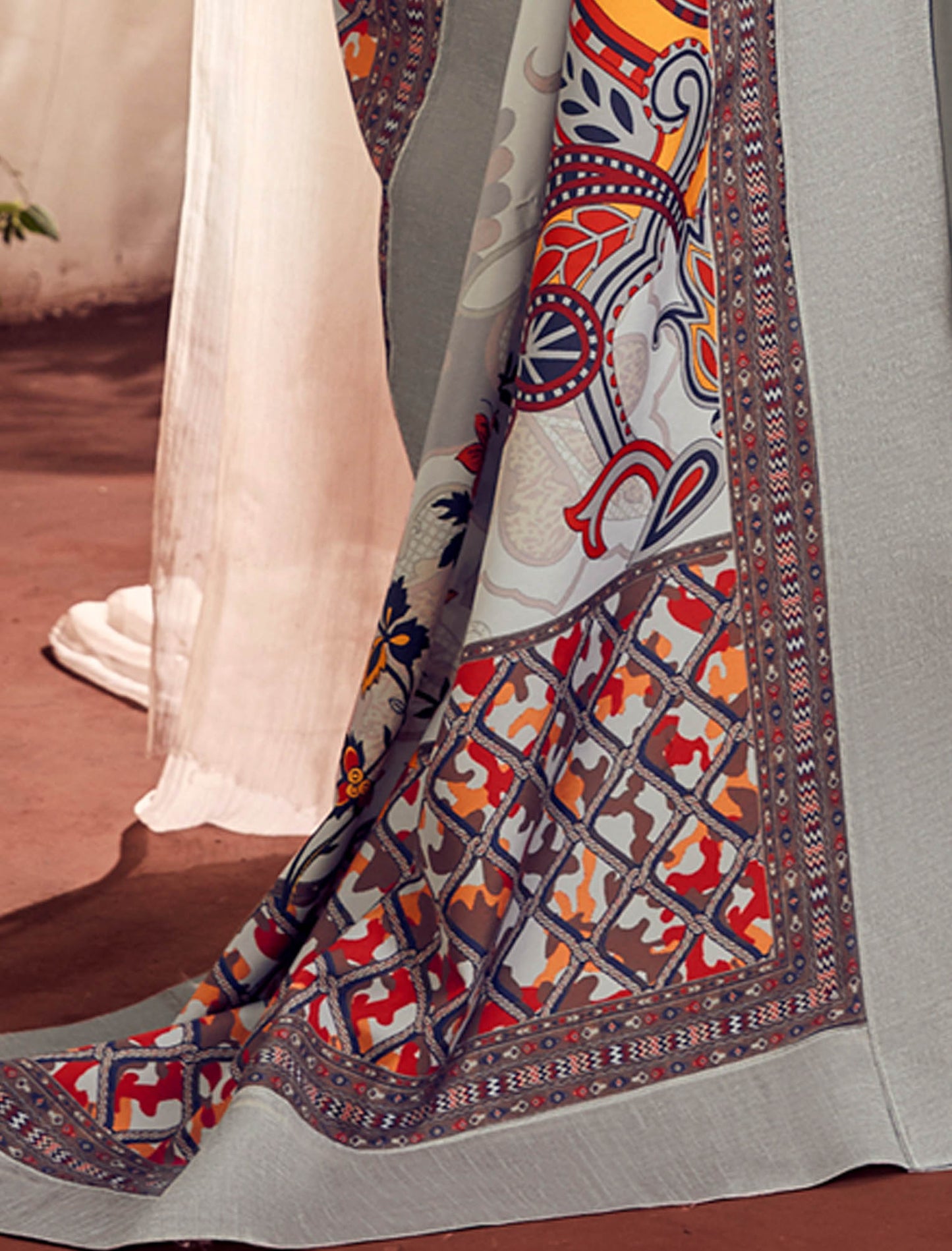 Grey Heavy Jam Cotton Top with Bottom and Dupatta Kurti Set For Women