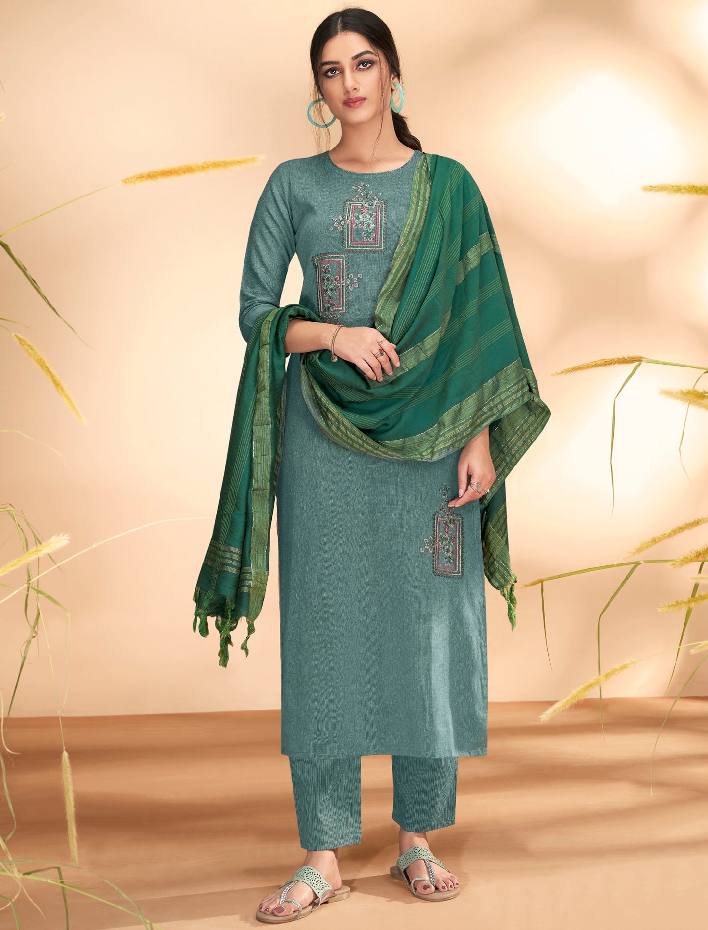 Grey Masert Cotton Top Lining Cotton Pant and Banarasi Viscose Dupatta For Women