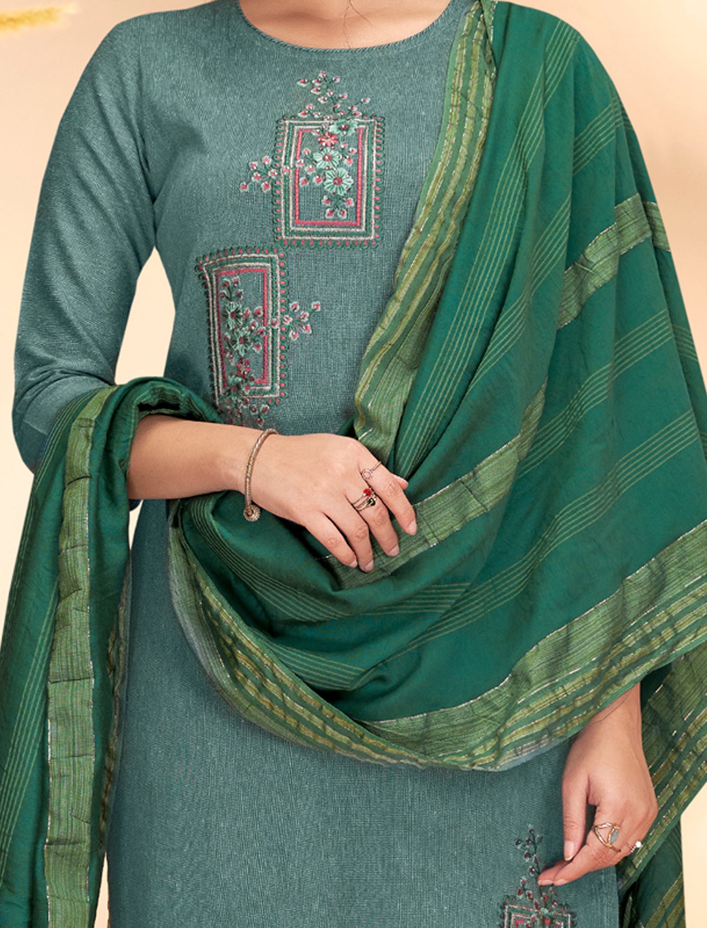 Grey Masert Cotton Top Lining Cotton Pant and Banarasi Viscose Dupatta For Women