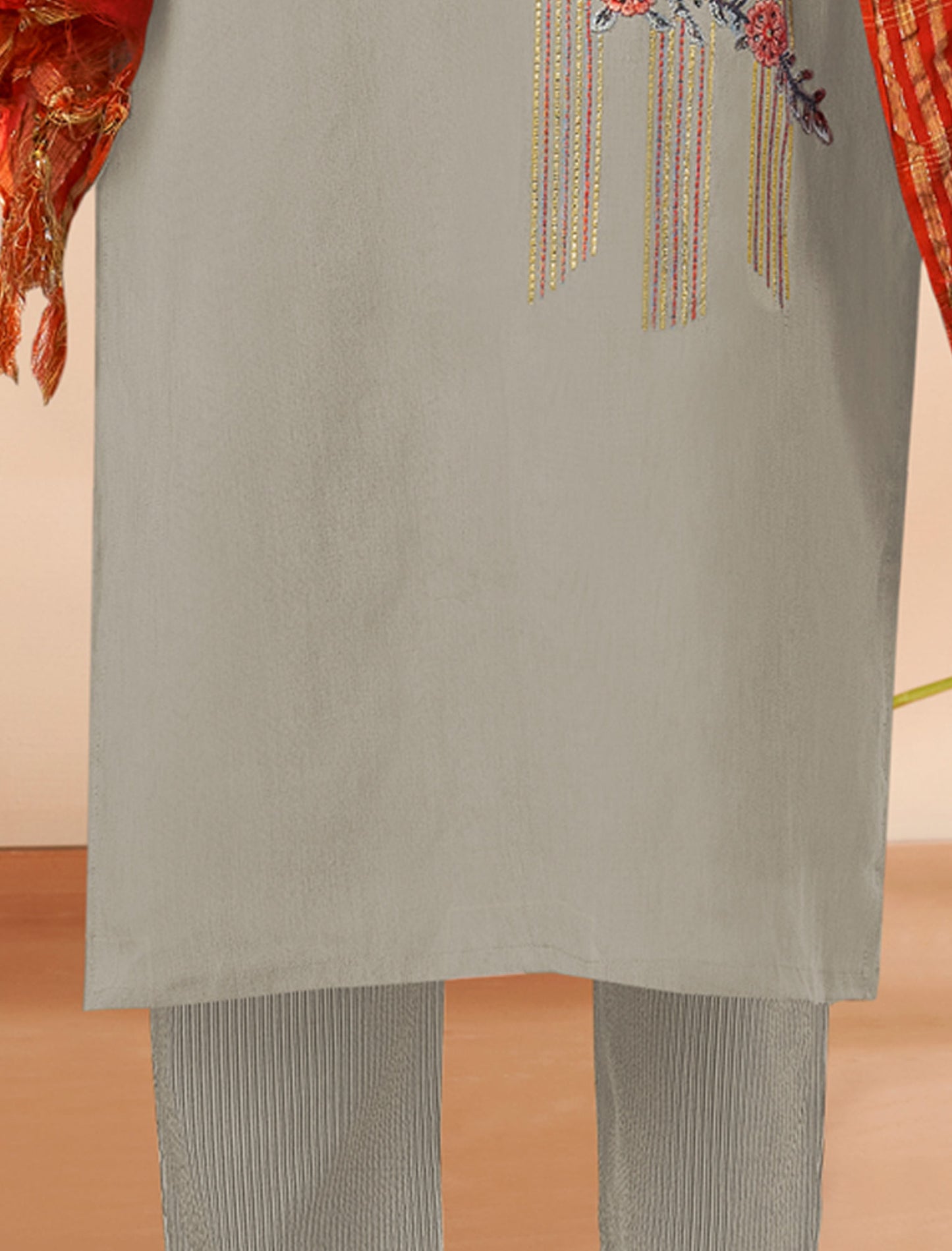 Light Grey Masert Cotton Top Lining Cotton Pant and Banarasi Viscose Dupatta For Women