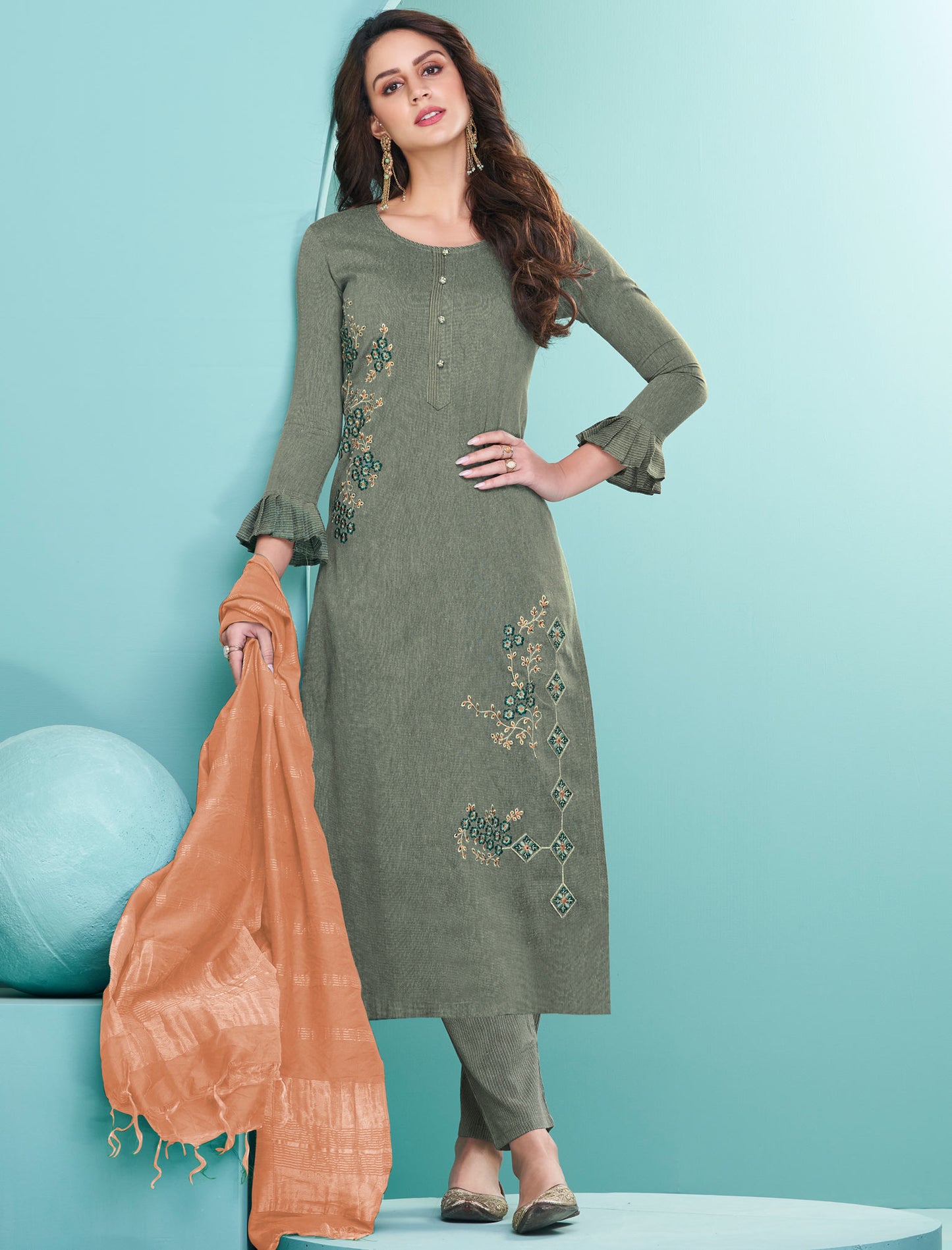Grey Masert Cotton Top Lining Cotton Pant and Banarasi Viscose Dupatta For Women