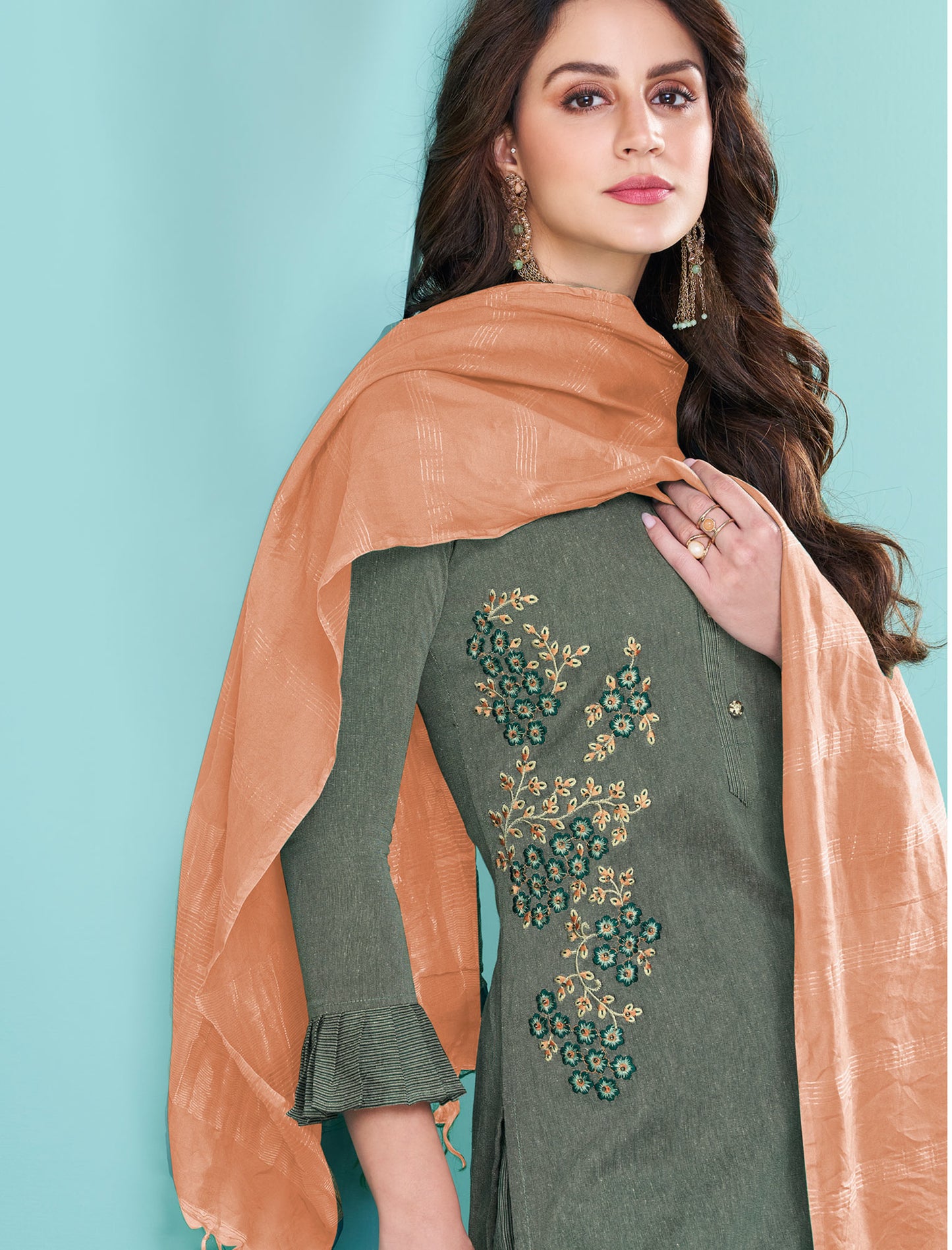 Grey Masert Cotton Top Lining Cotton Pant and Banarasi Viscose Dupatta For Women