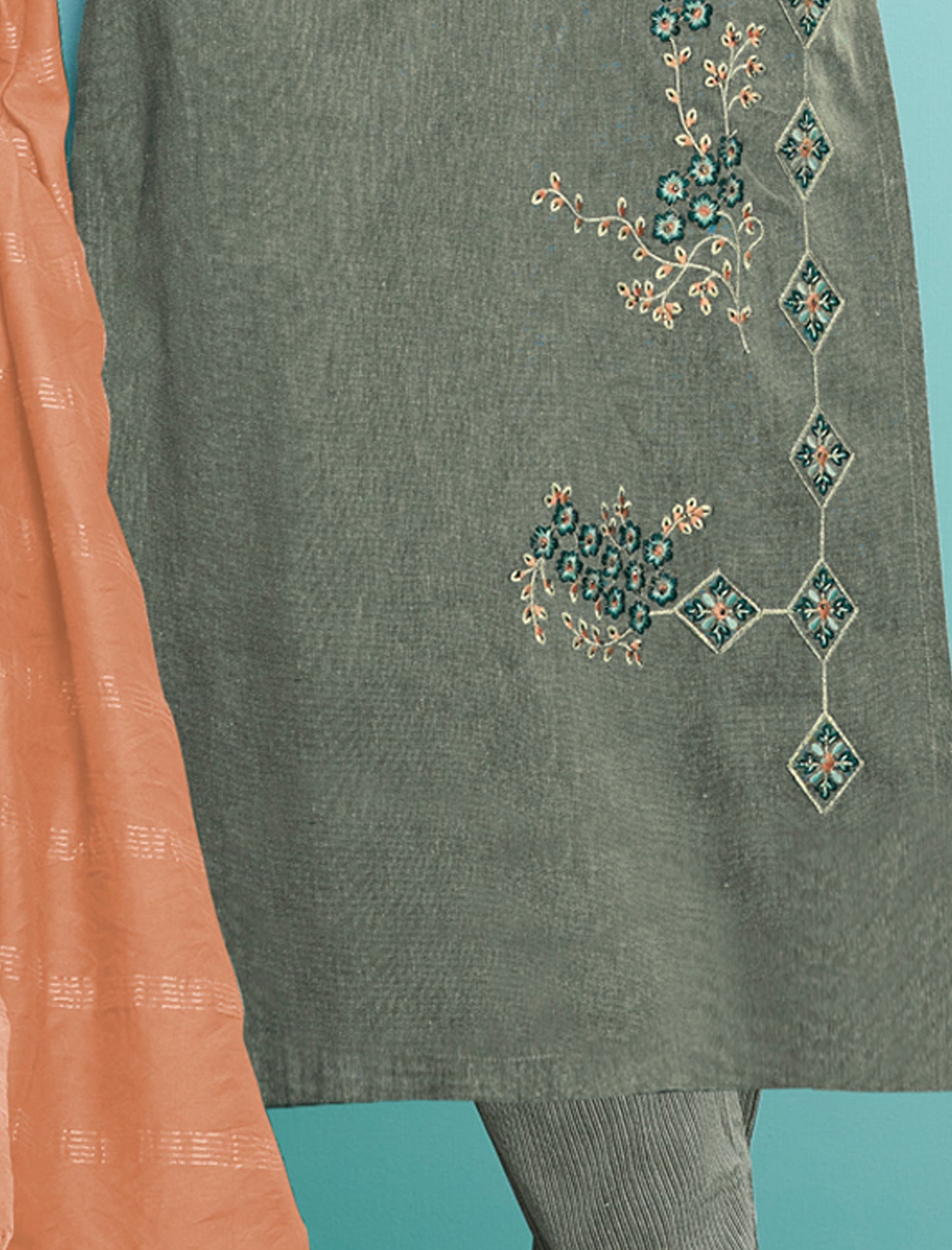 Grey Masert Cotton Top Lining Cotton Pant and Banarasi Viscose Dupatta For Women