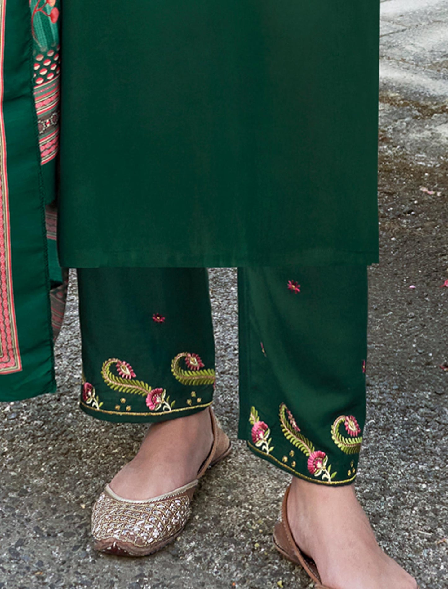 Dark Green Heavy Rayon Kurti with Matching Bottom and Dupatta For Women