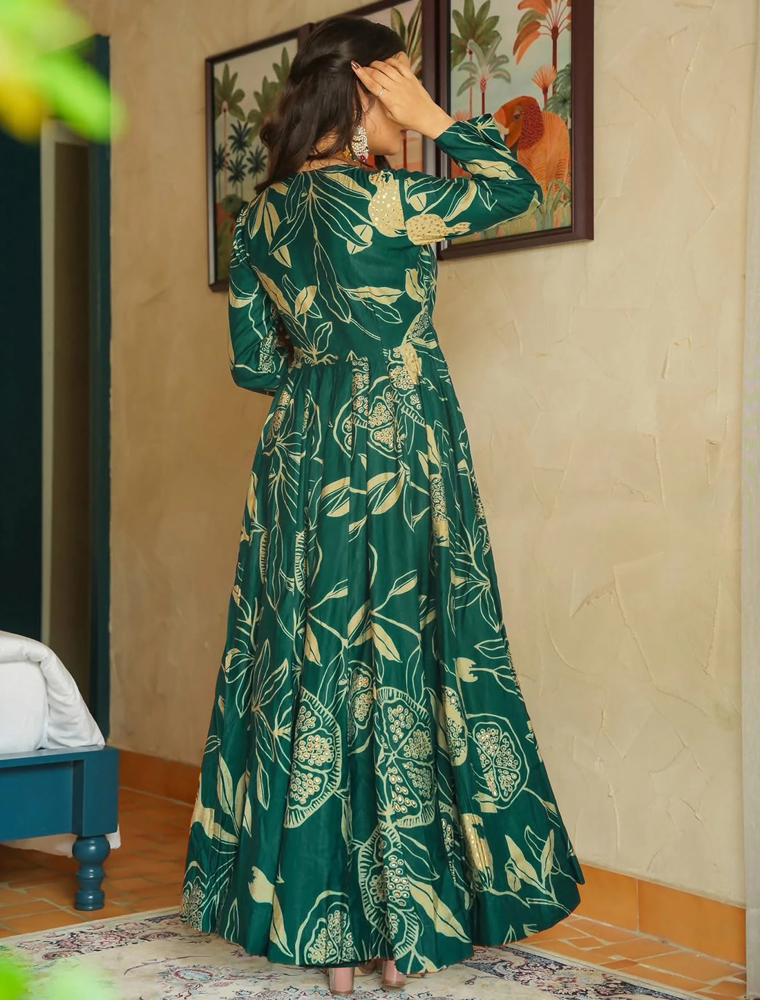 Green Heavy Rayon Anarkali Party Wear Gown