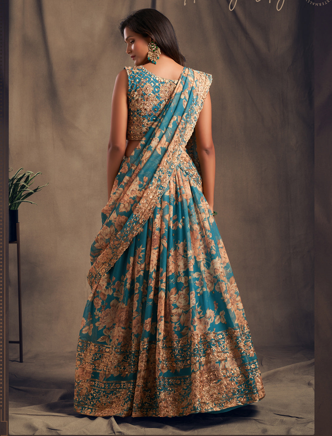 Teal Blue Ethnic Lehenga Choli With Embroidery