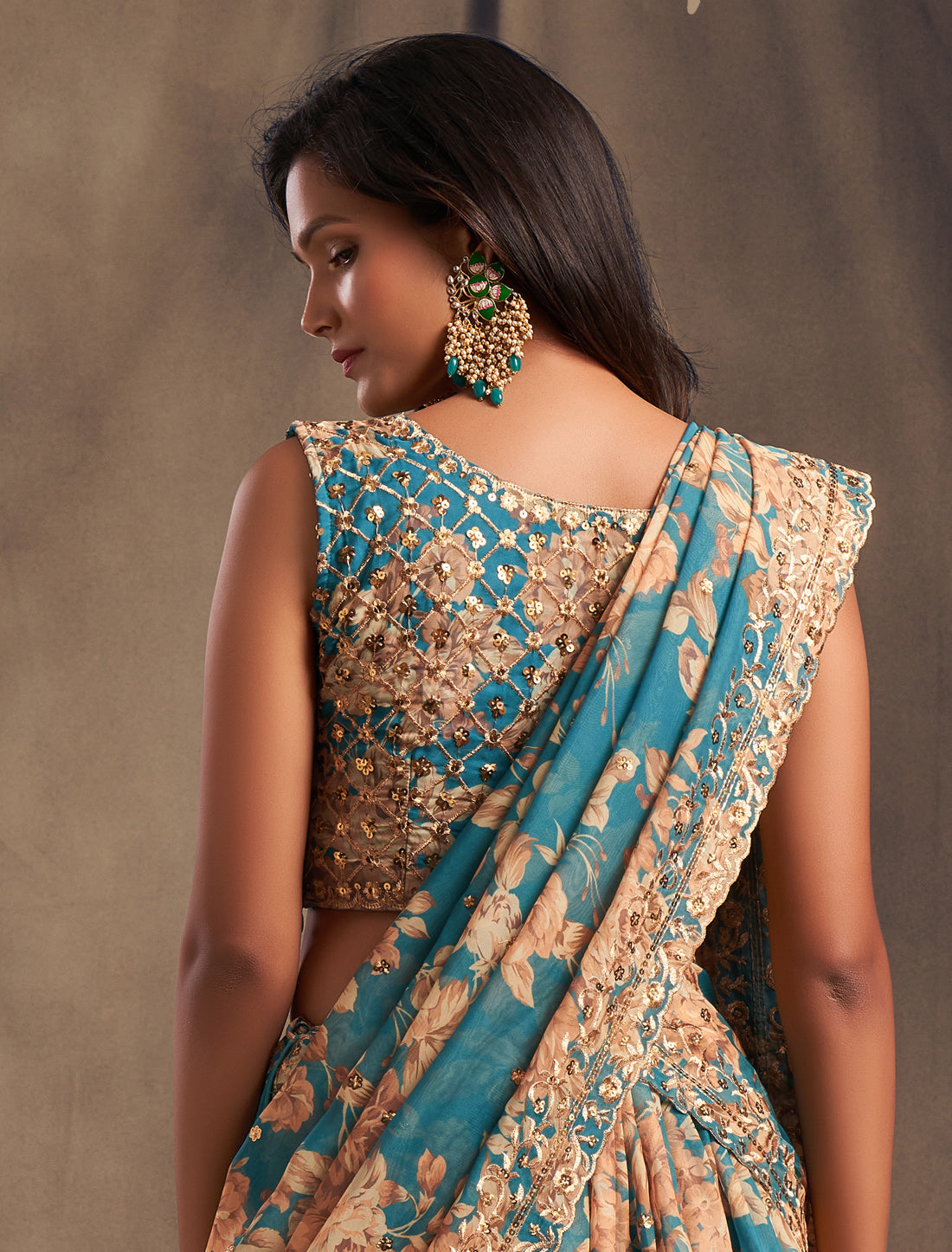 Teal Blue Ethnic Lehenga Choli With Embroidery