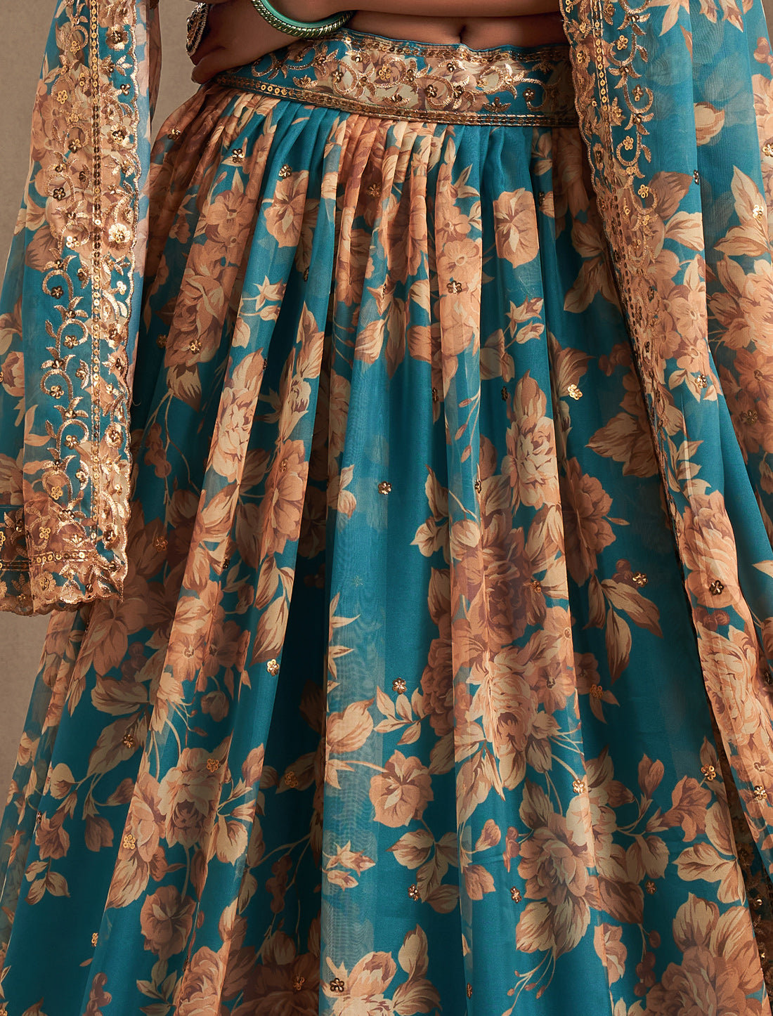 Teal Blue Ethnic Lehenga Choli With Embroidery