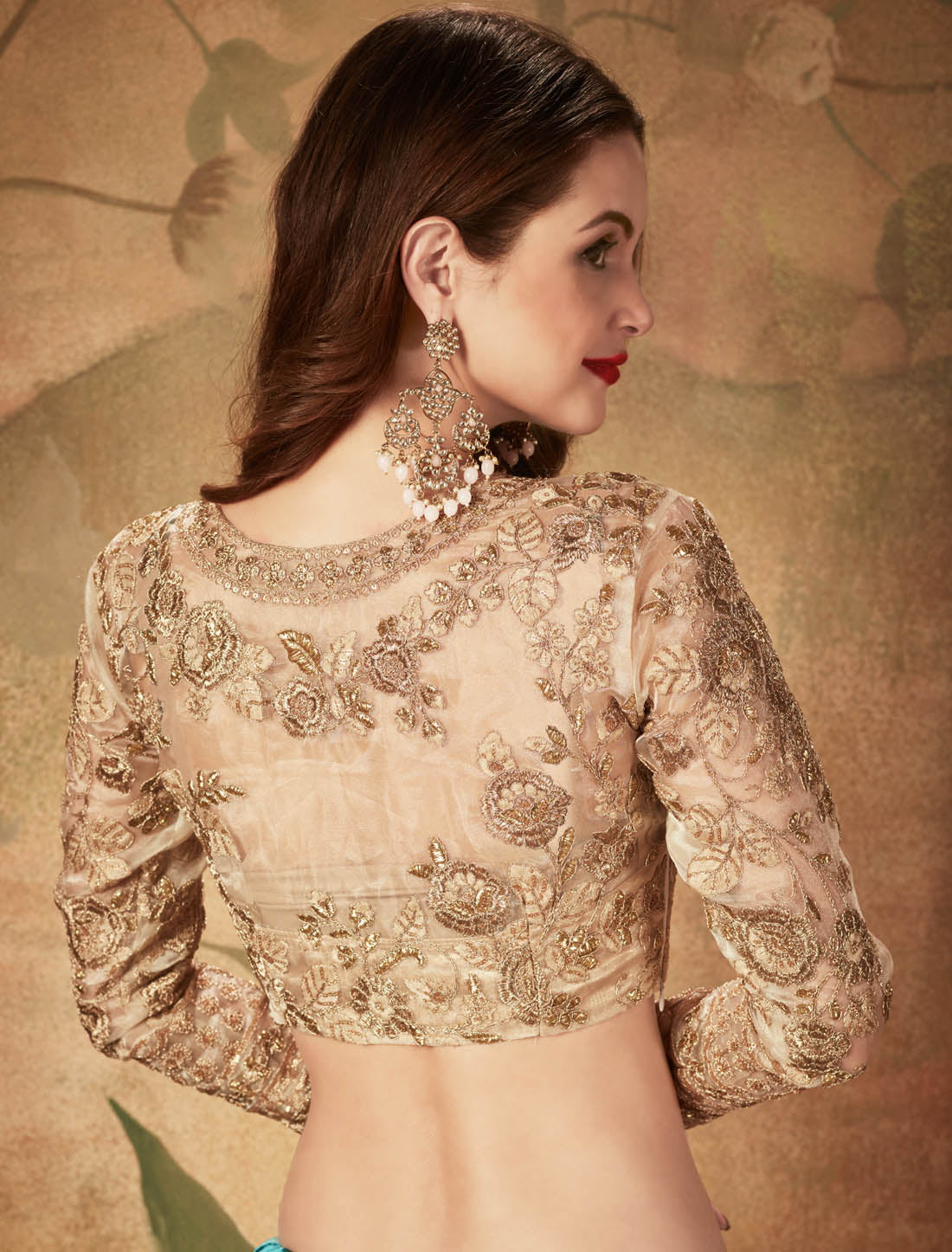 Sky Blue & Beige Ethnic Organza Women Digital Print Lehenga Choli