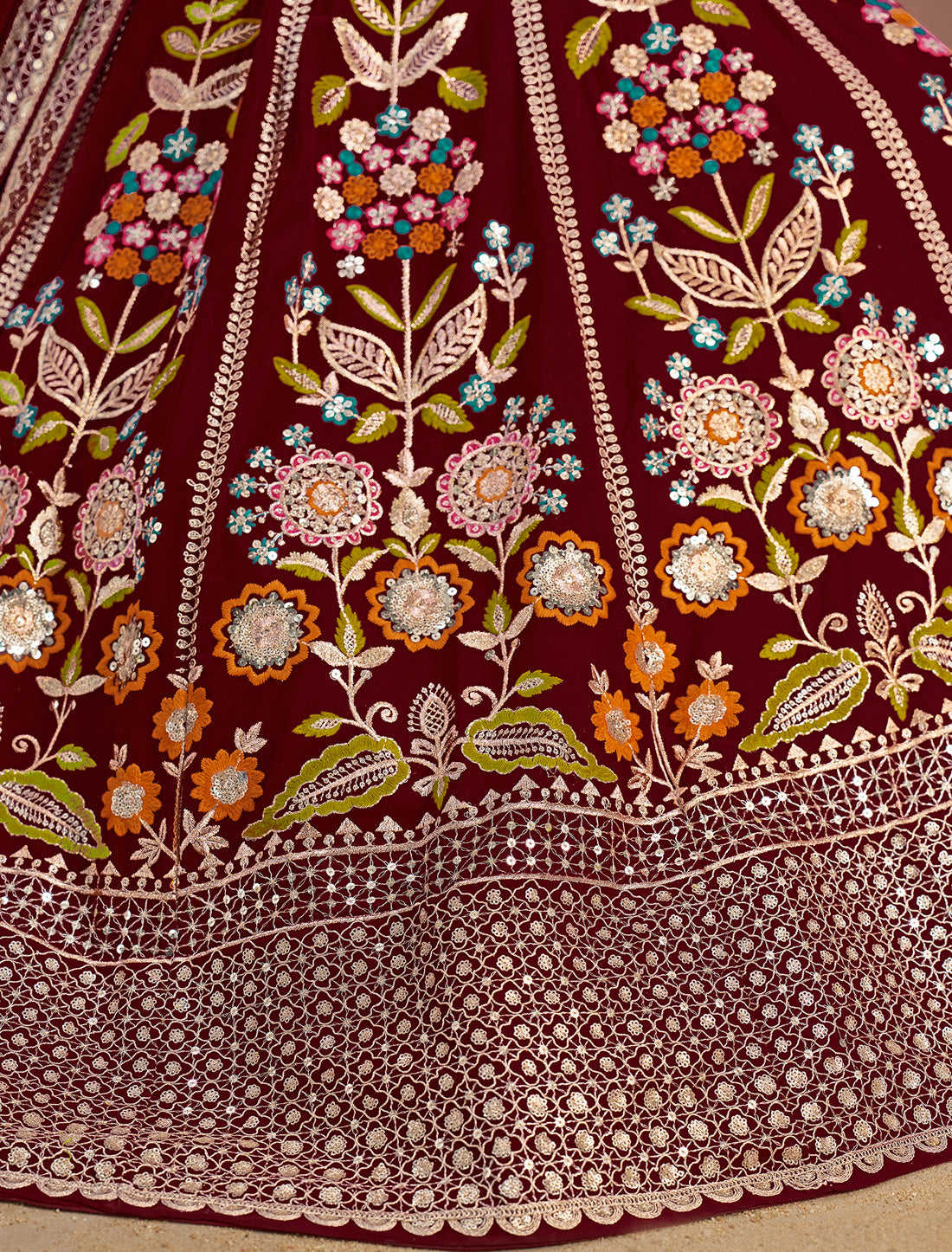 Maroon Designer Georgette Lehenga Choli Set With Zari Embroidery