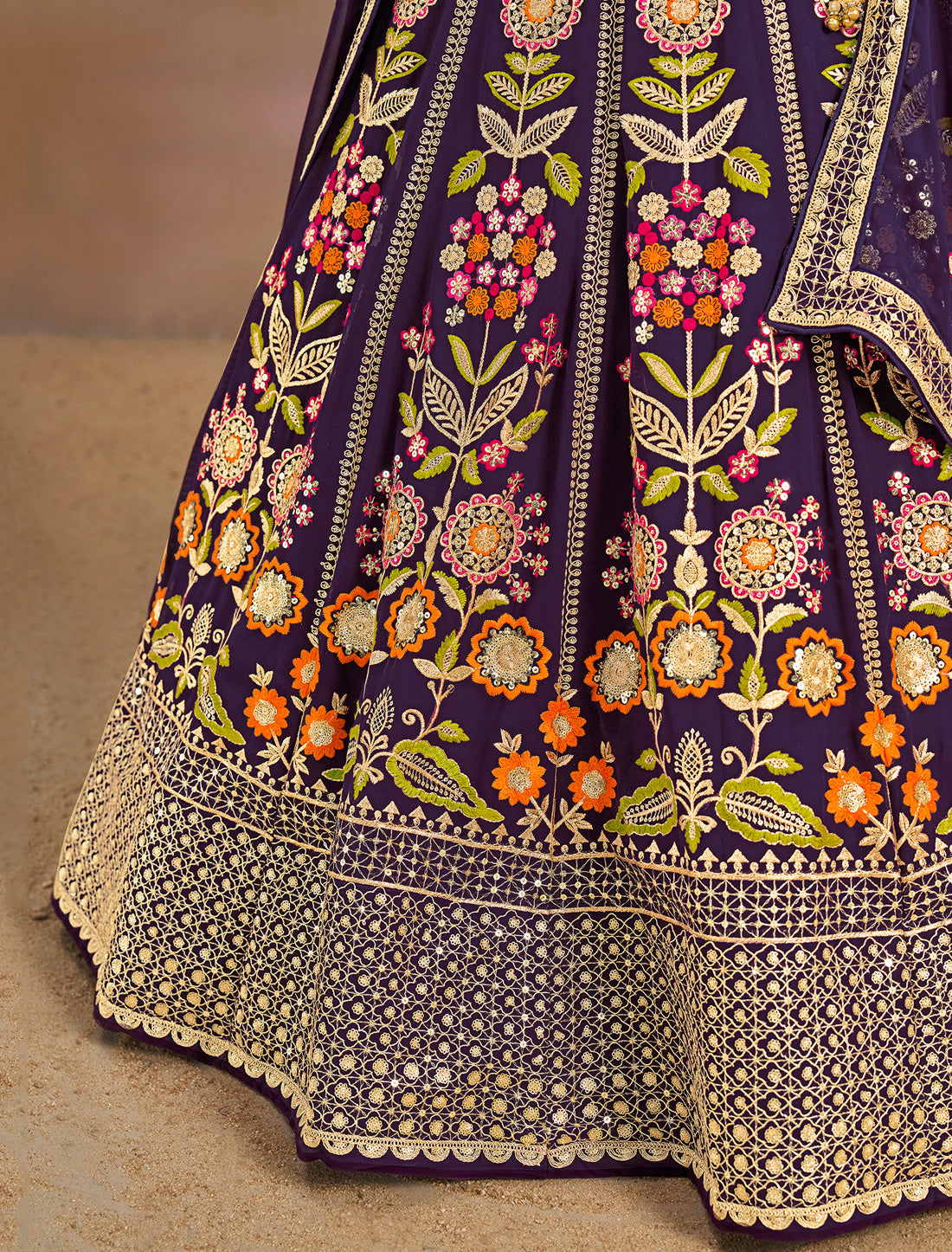 Purple Designer Wedding Georgette Lehenga Choil Set Thread Embroidery