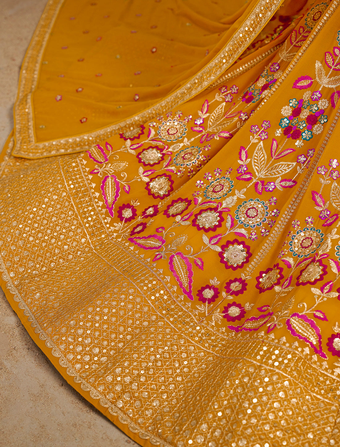 Yellow Ethnic Designer Wedding Georgette Lehenga Choil Thread Embroidery