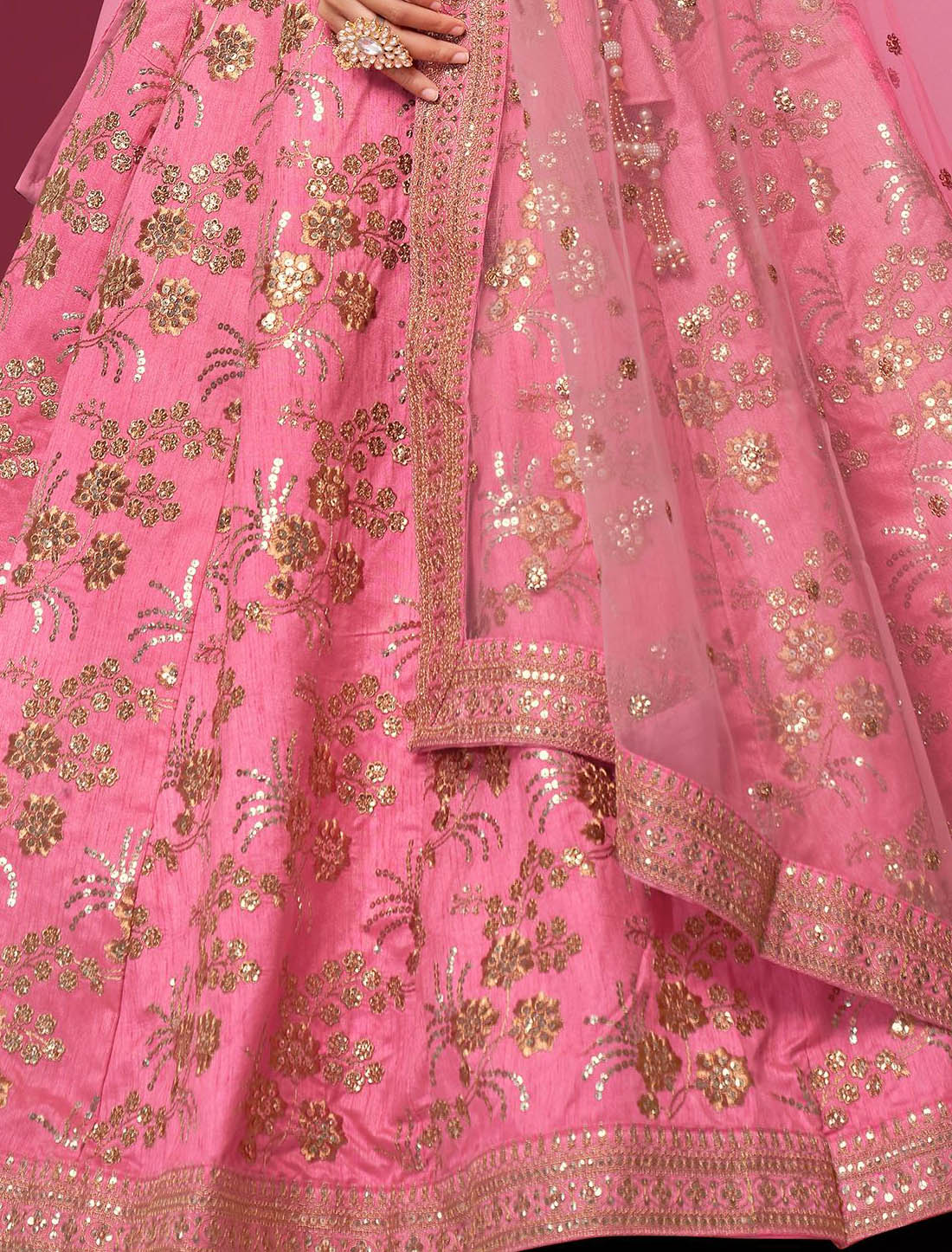 Peach Women Ethnic Semi Stitiched Lehenga Choli For Wedding With Slub Silk Fabric With Zari Sequins & Dori Embroidery Work