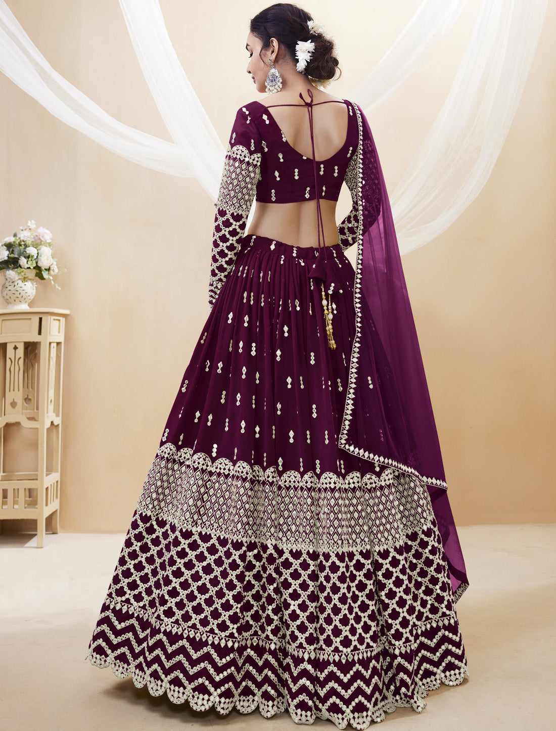 Wine Georgette With Soft Net Dupatta Lehenga Choli Ethnic Colletcion