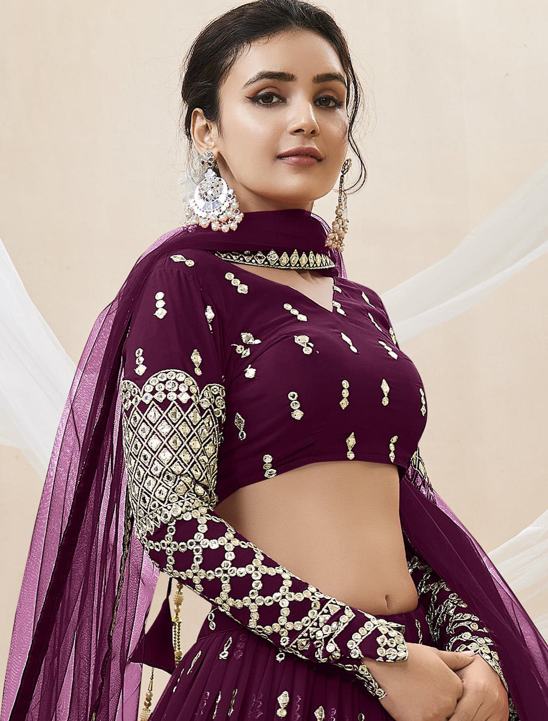 Wine Georgette With Soft Net Dupatta Lehenga Choli Ethnic Colletcion