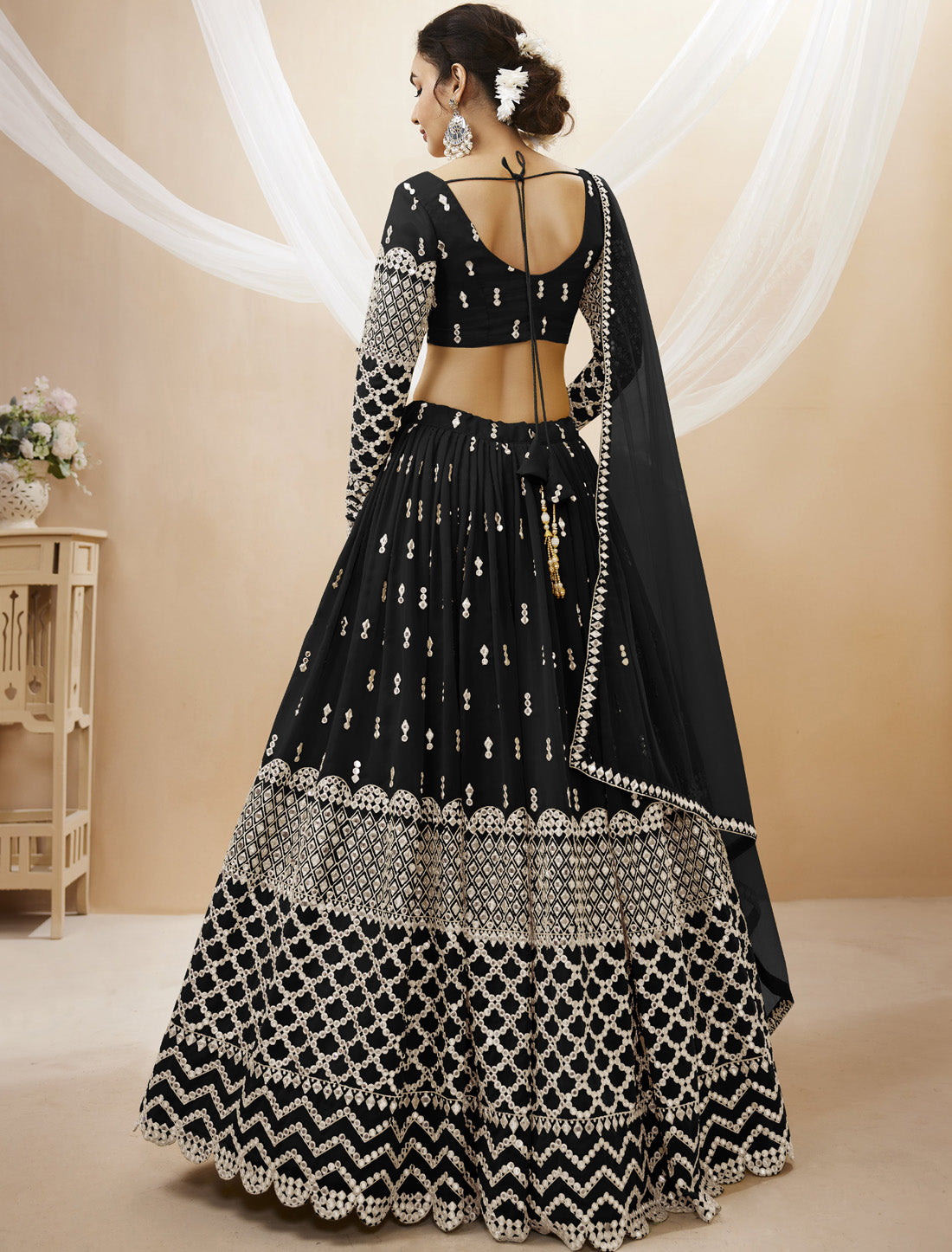 Georgette Black Ethnic Soft Net Dupatta Lehenga Choli Colletcion