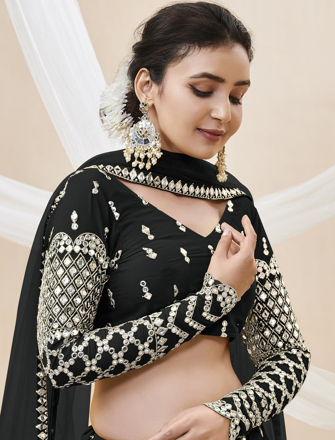 Georgette Black Ethnic Soft Net Dupatta Lehenga Choli Colletcion