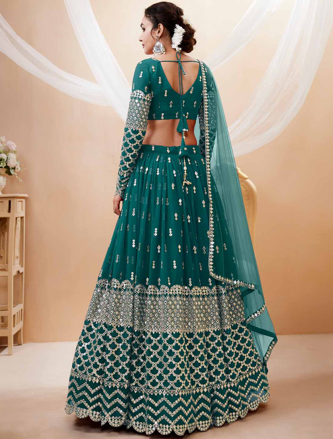 Teal Blue Georgette With Soft Net Dupatta Ethnic Lehenga Choli Colletcion