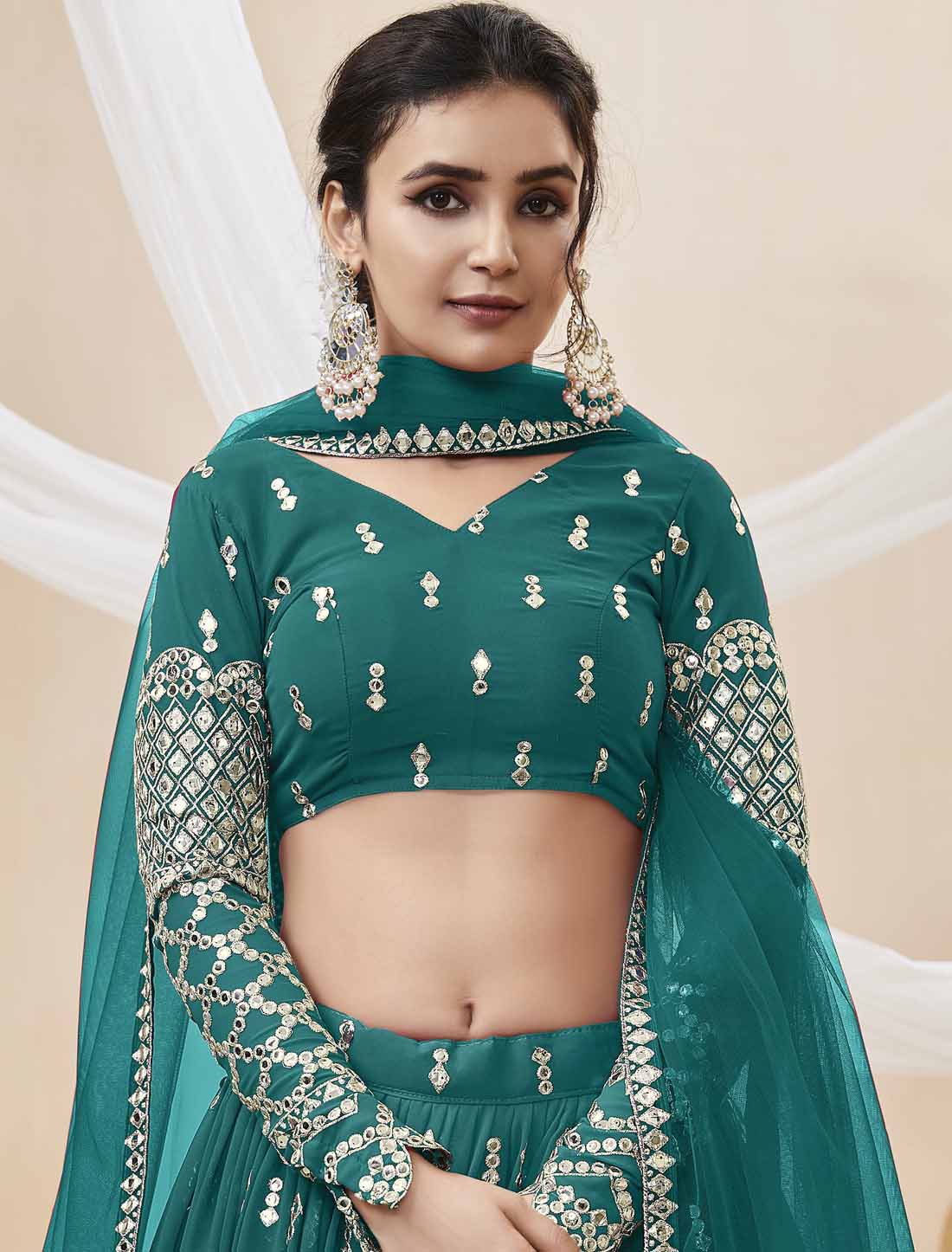 Teal Blue Georgette With Soft Net Dupatta Ethnic Lehenga Choli Colletcion