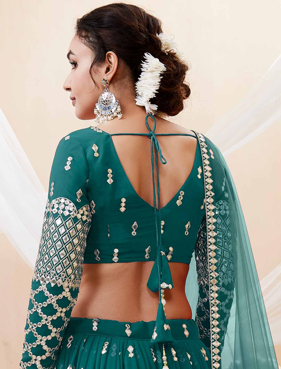 Teal Blue Georgette With Soft Net Dupatta Ethnic Lehenga Choli Colletcion