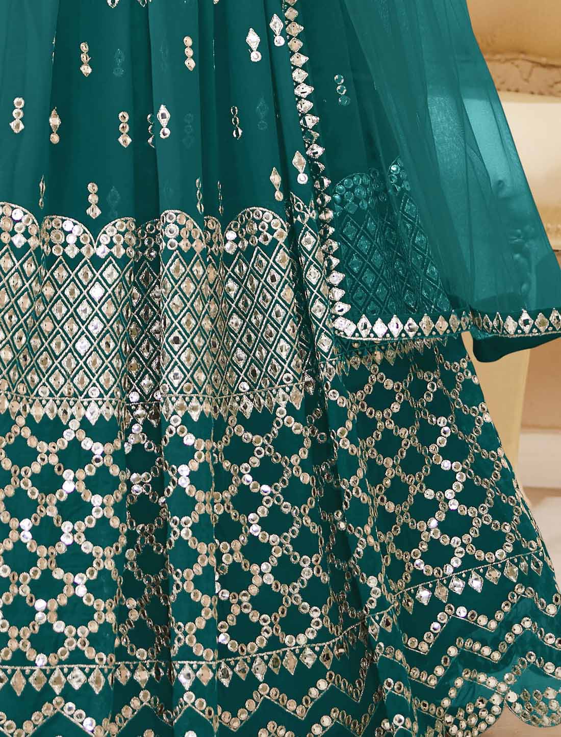 Teal Blue Georgette With Soft Net Dupatta Ethnic Lehenga Choli Colletcion
