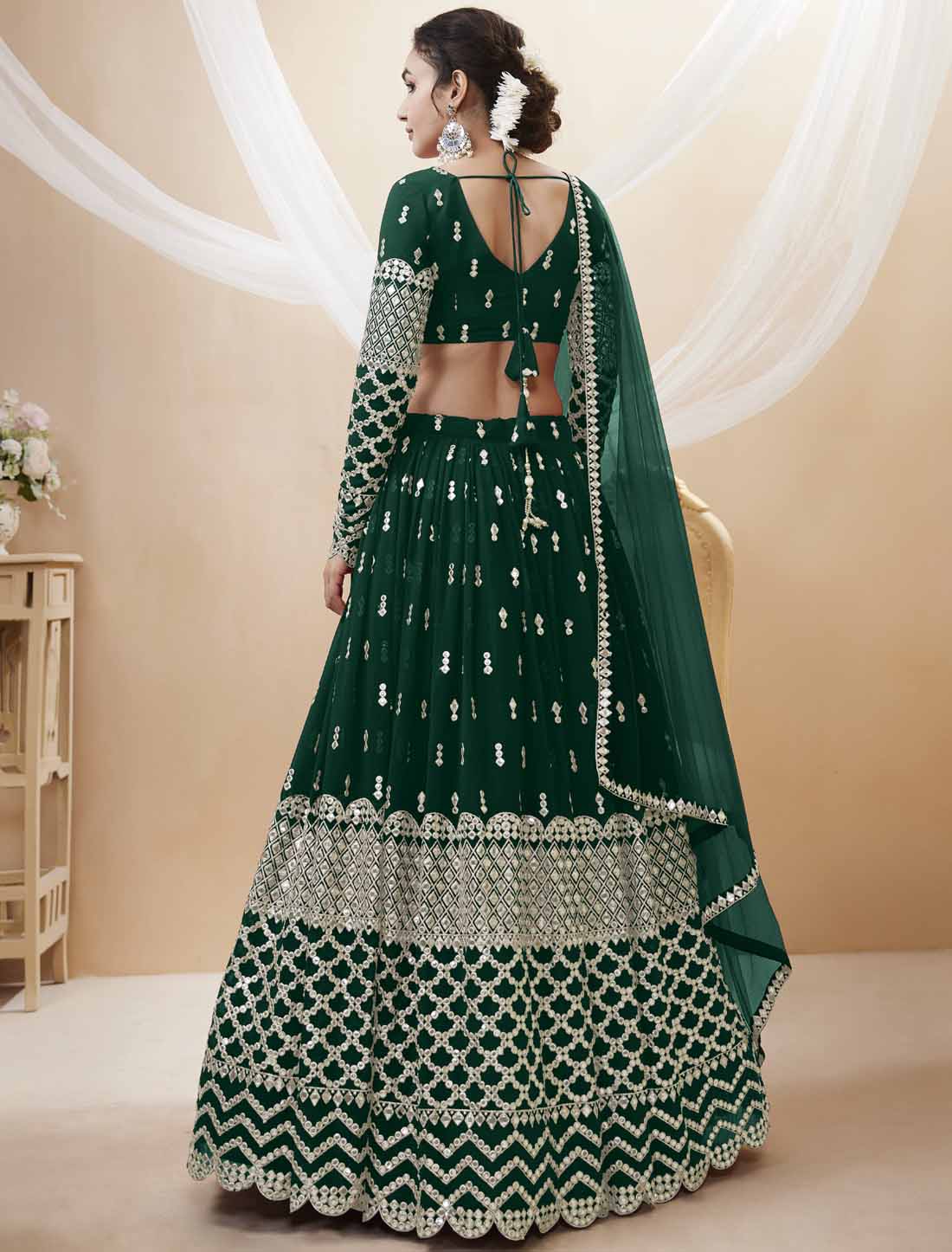 Green Georgette Collection Soft Net Dupatta Ethnic Lehenga Choli