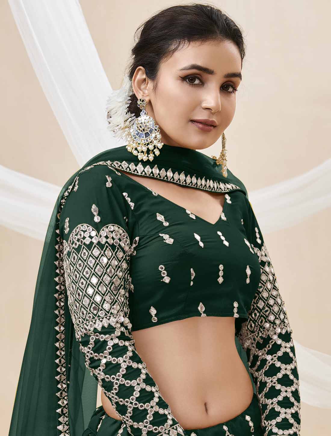 Green Georgette Collection Soft Net Dupatta Ethnic Lehenga Choli