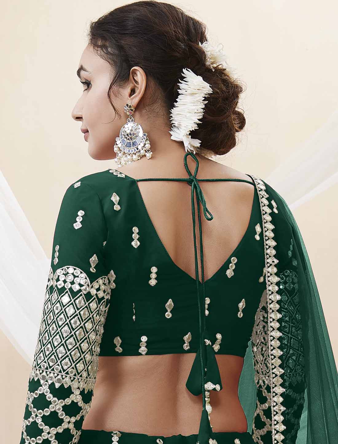 Green Georgette Collection Soft Net Dupatta Ethnic Lehenga Choli