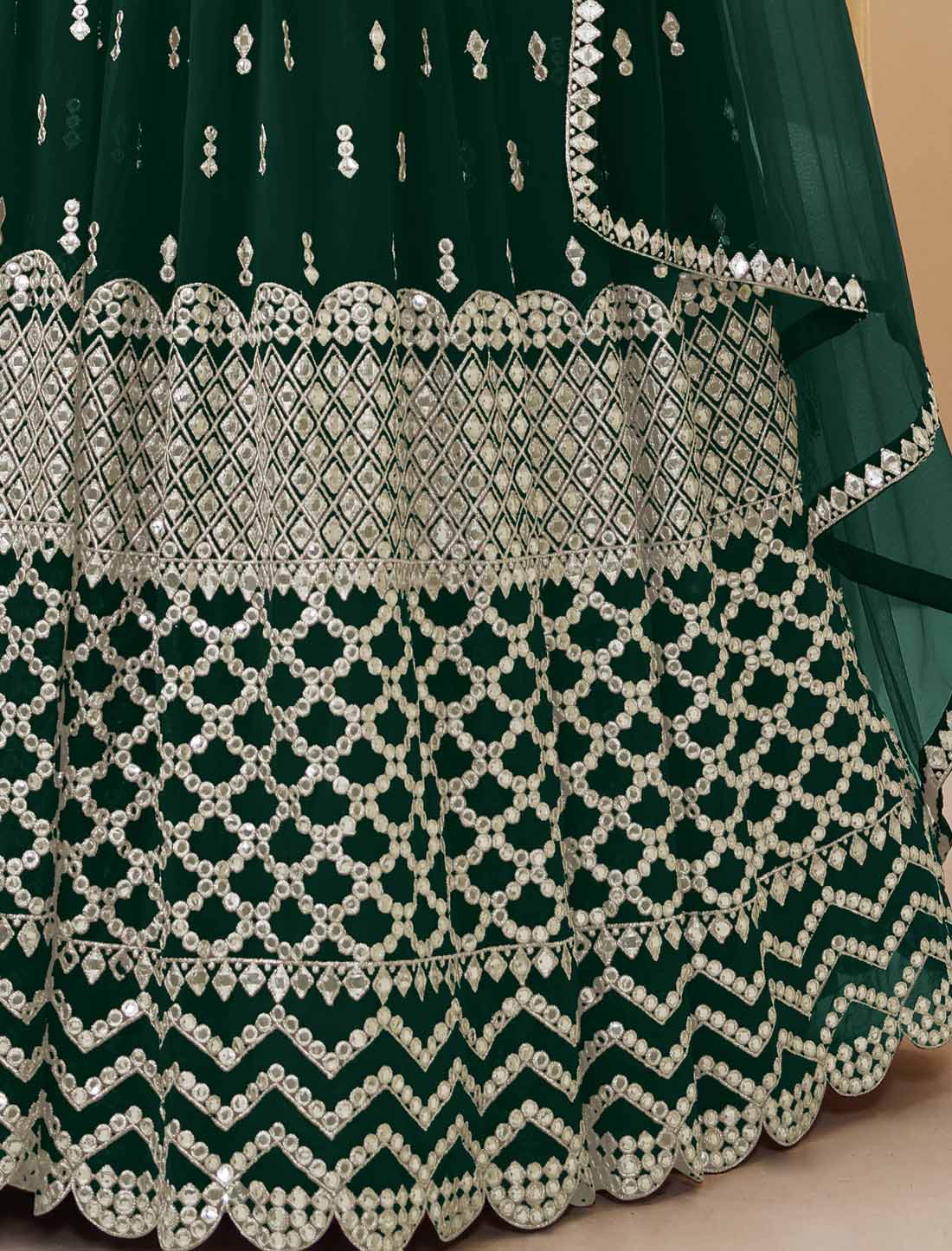 Green Georgette Collection Soft Net Dupatta Ethnic Lehenga Choli