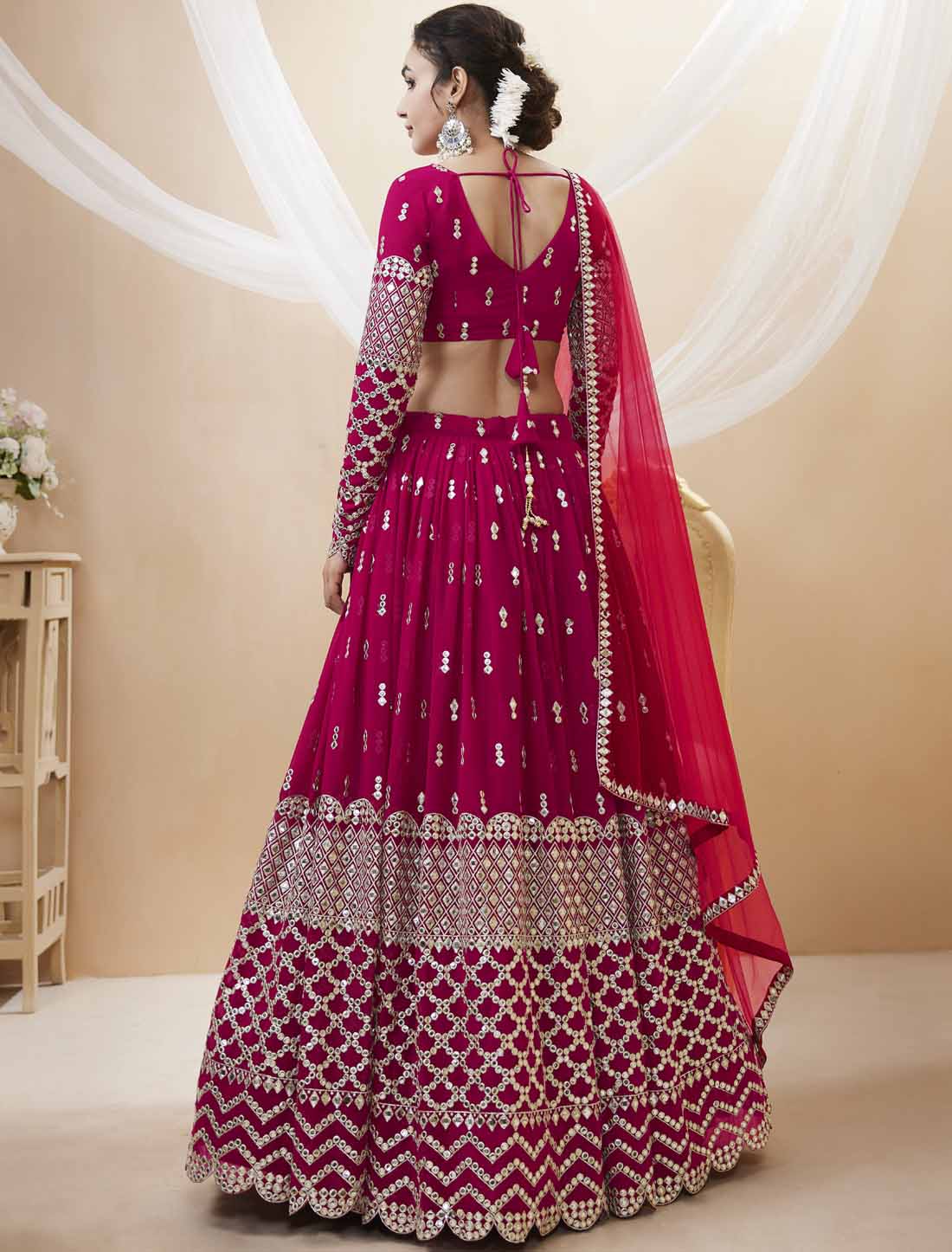 Hot Pink Georgette Soft Net Dupatta Ethnic Collection Lehenga Choli