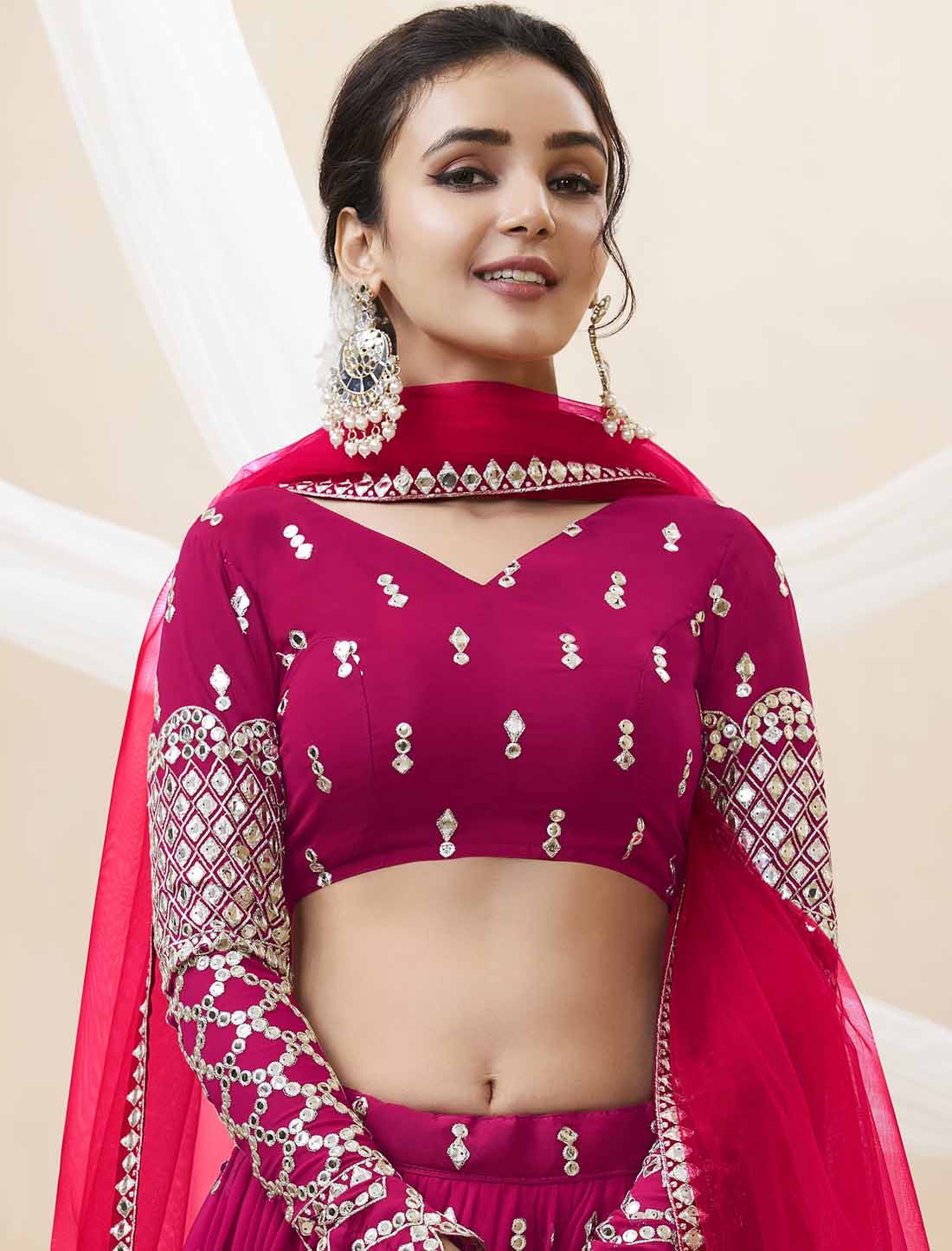 Hot Pink Georgette Soft Net Dupatta Ethnic Collection Lehenga Choli