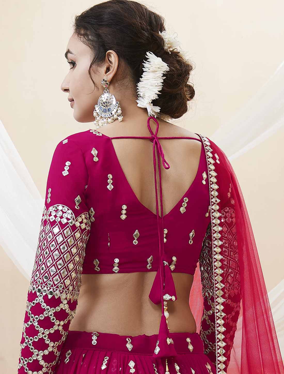 Hot Pink Georgette Soft Net Dupatta Ethnic Collection Lehenga Choli