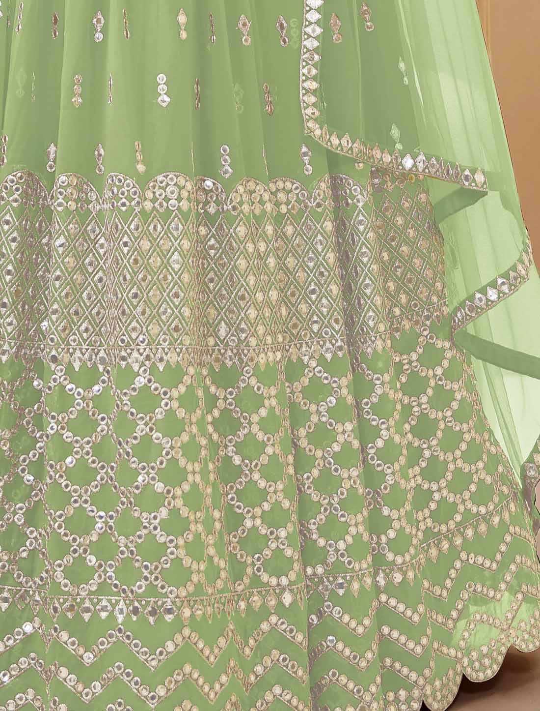 Georgette Pista Soft Net Dupatta Ethnic Lehenga Choli Colletcion