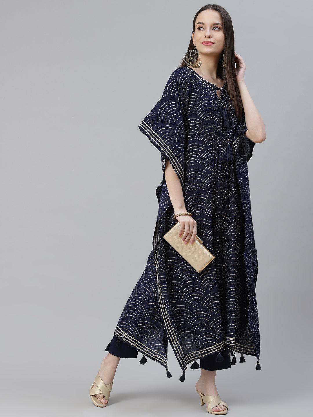 Divena Blue Rayon Bandhej Kaftan Pant Set - divena world