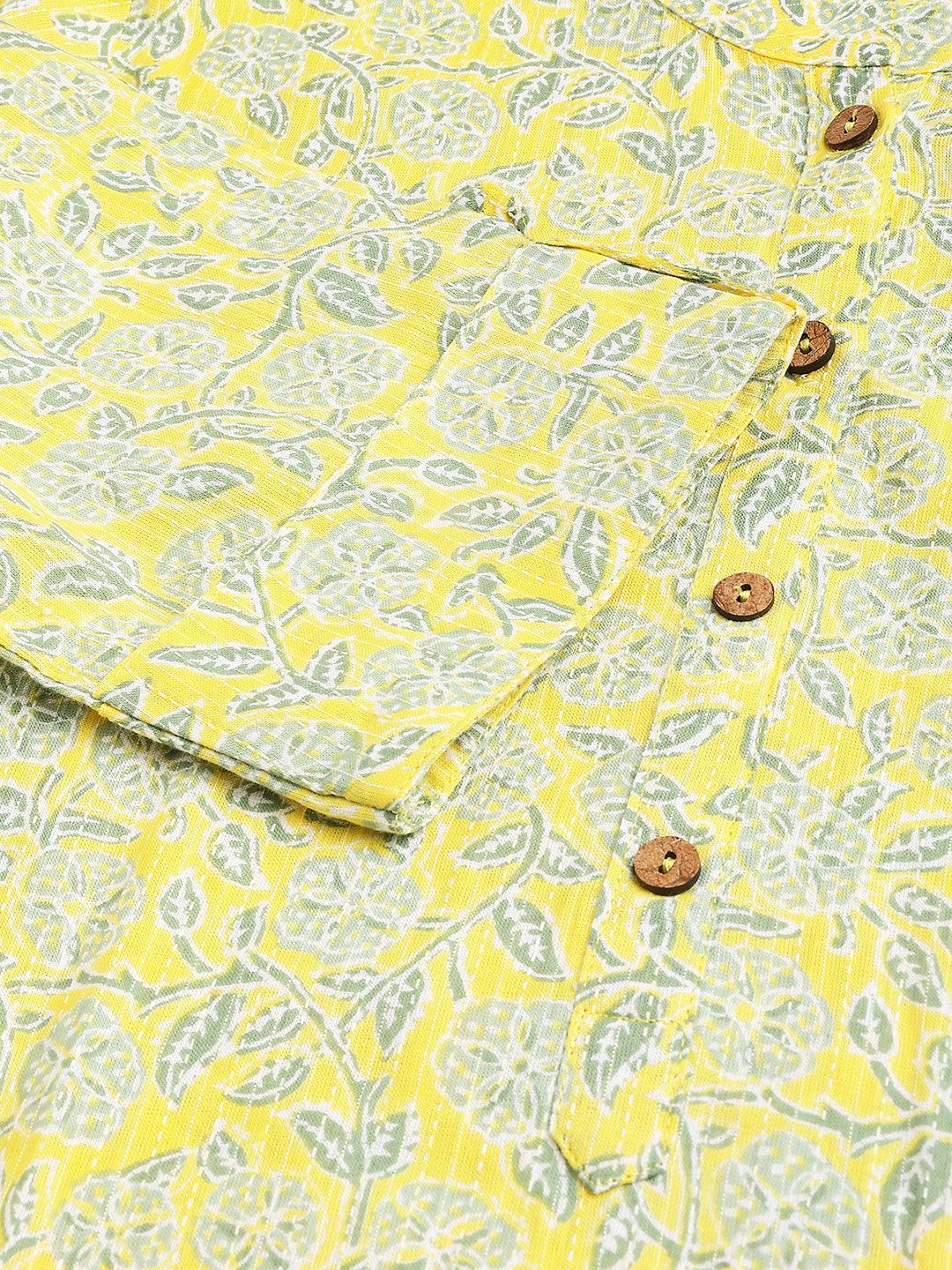 Divena mustard and Gray Cotton Katha work Straight Kurta - divena world