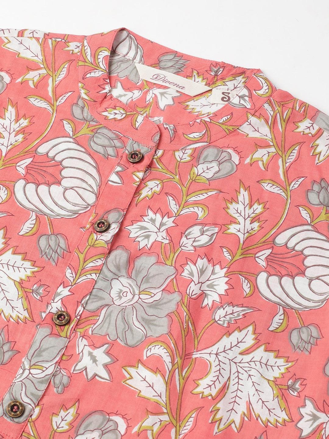 Divena Pink & Multi Floral Printed Straight Kurta - divena world